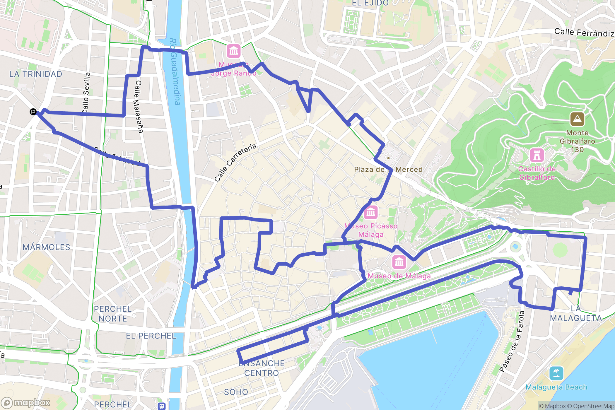 Málaga : carte du parcours de randonnée - Spain