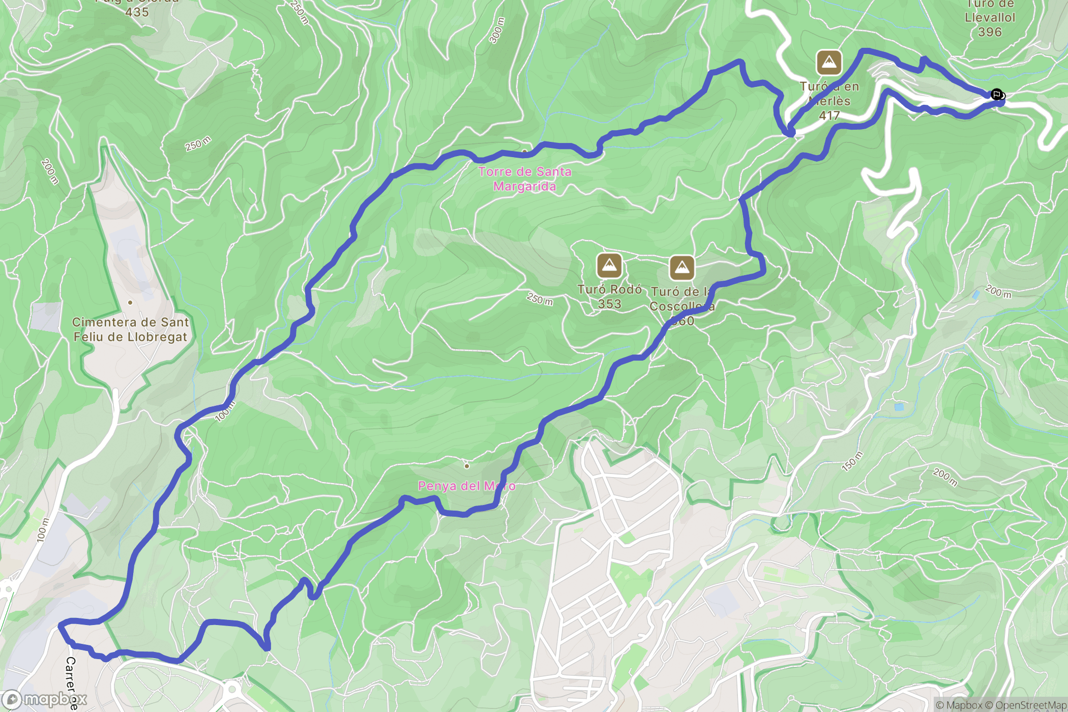 Barcelona : carte du parcours de randonnée - Spain