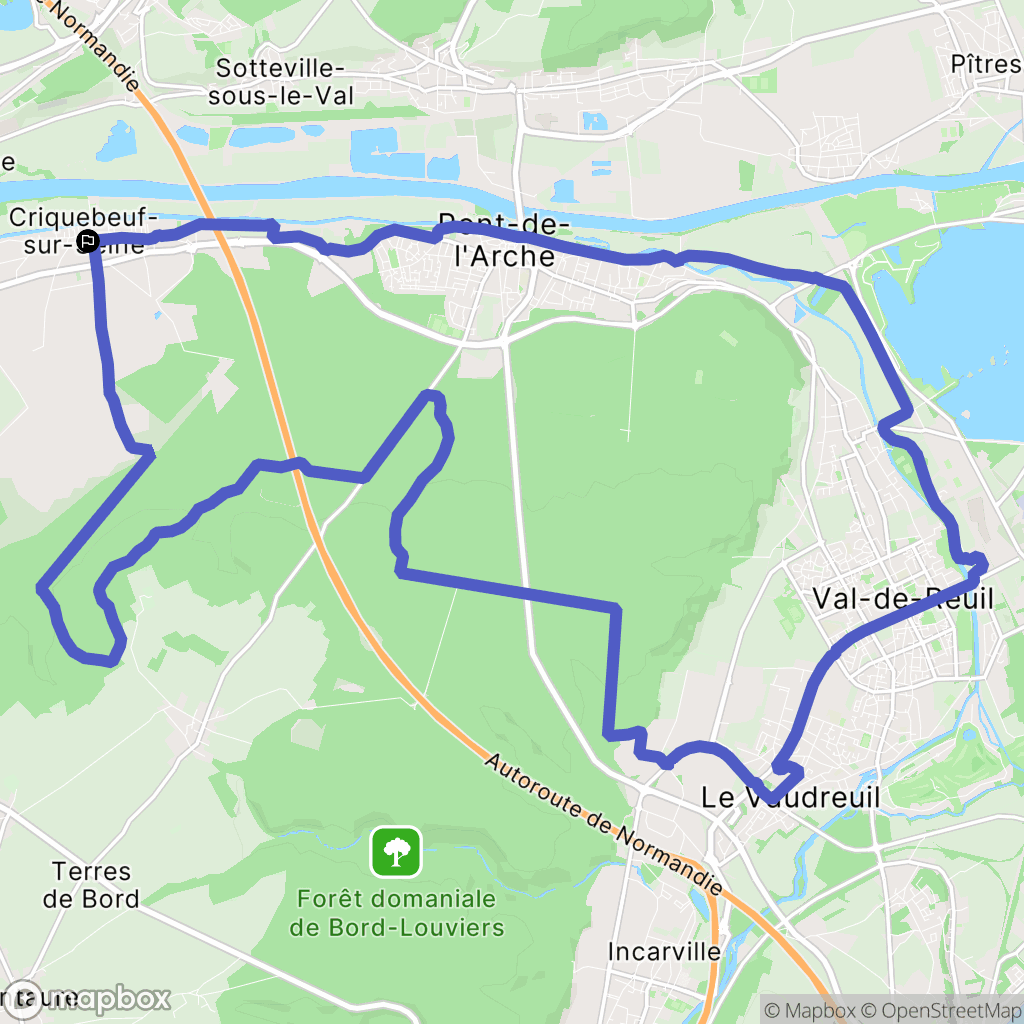 Criquebeuf-sur-Seine : carte du parcours de randonnée - France