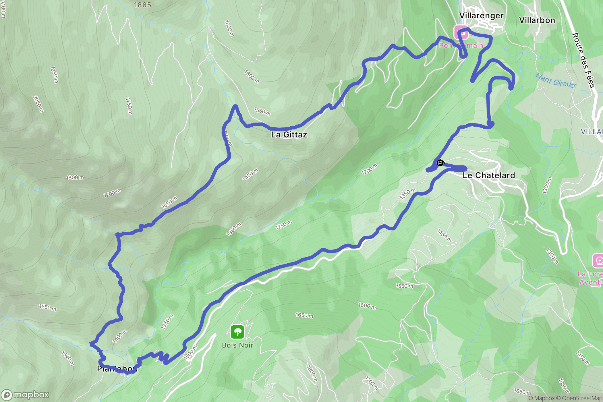 Les Belleville : carte du parcours de randonnée - France