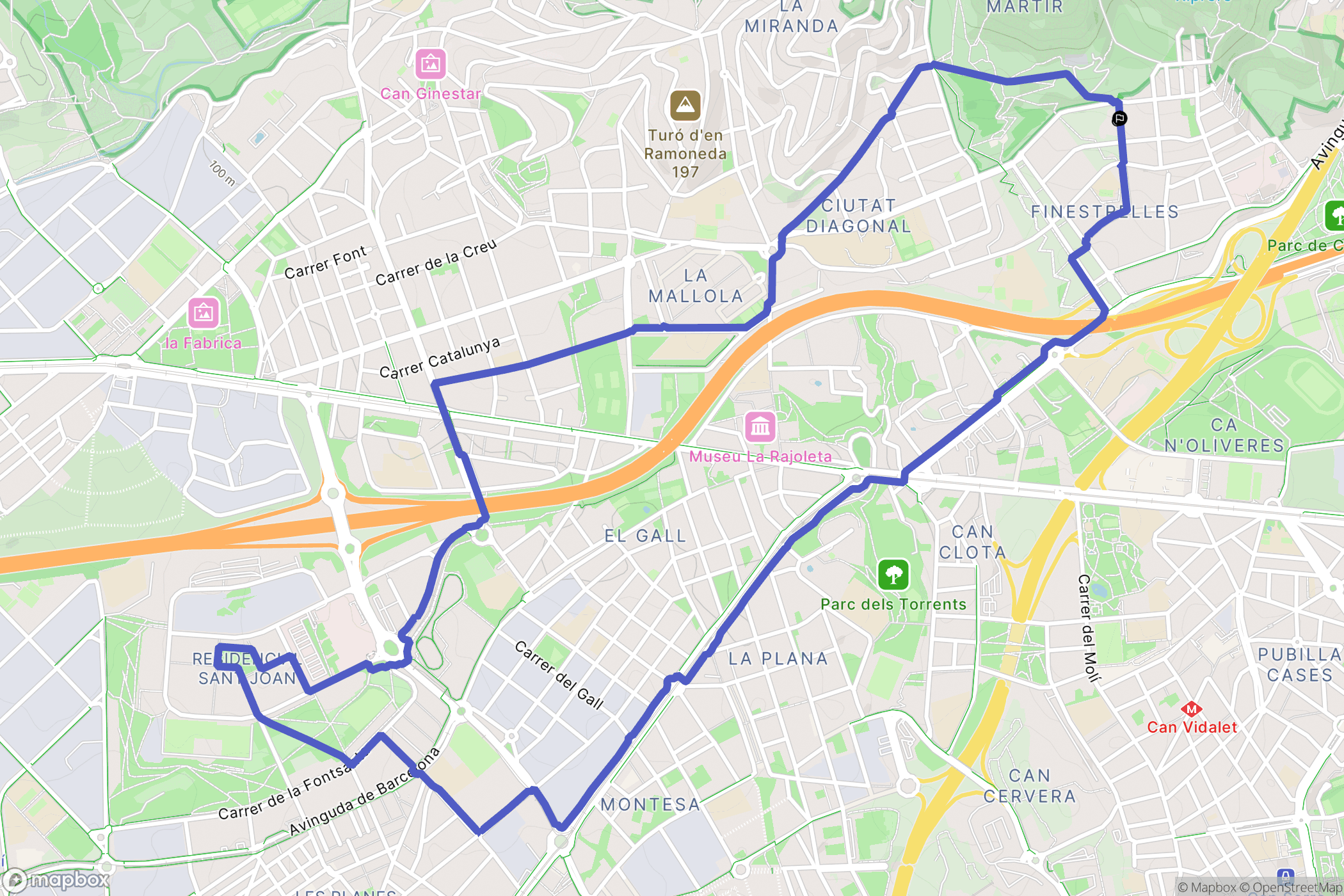 Esplugues de Llobregat : carte du parcours de randonnée - Spain