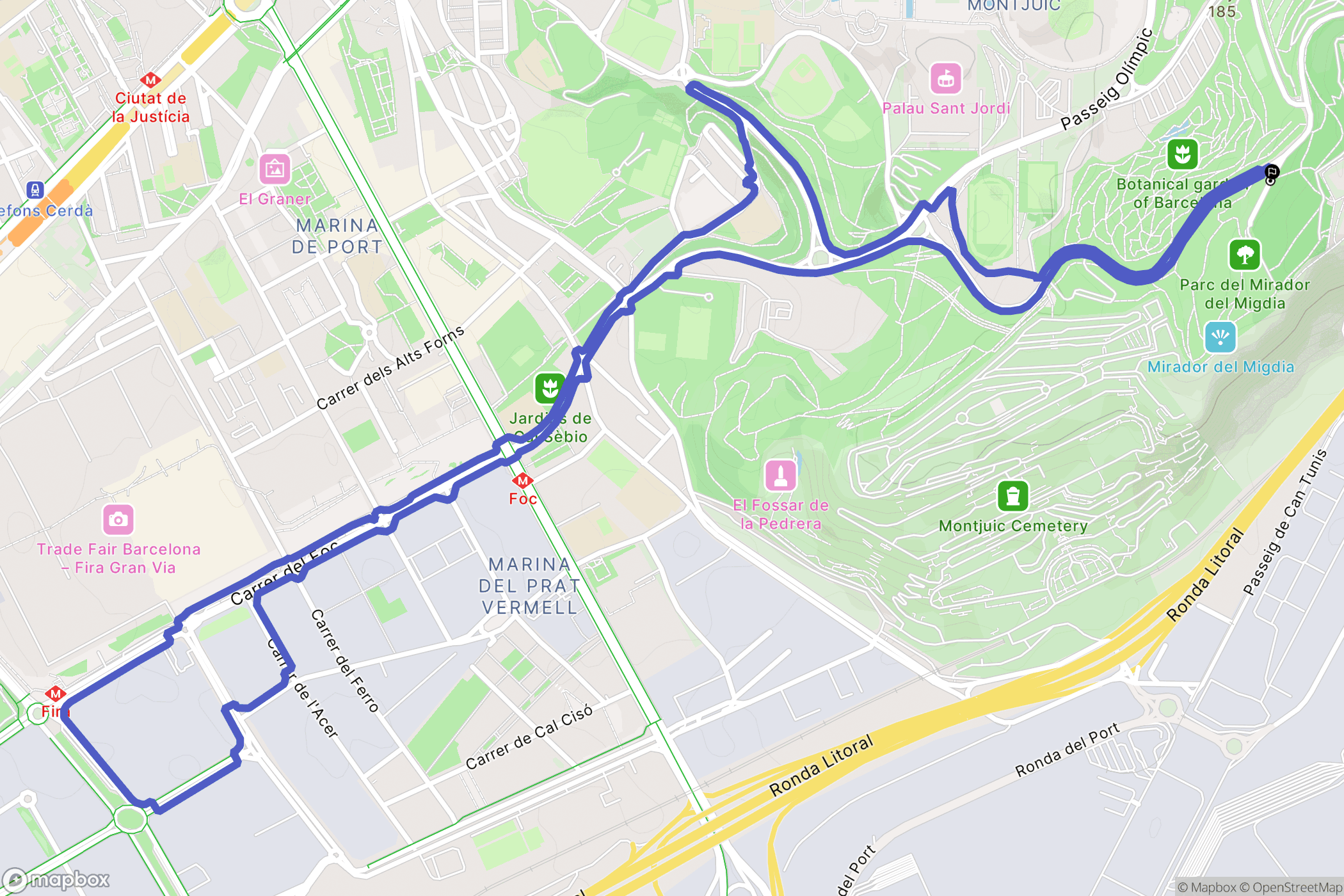Barcelona : carte du parcours de randonnée - Spain
