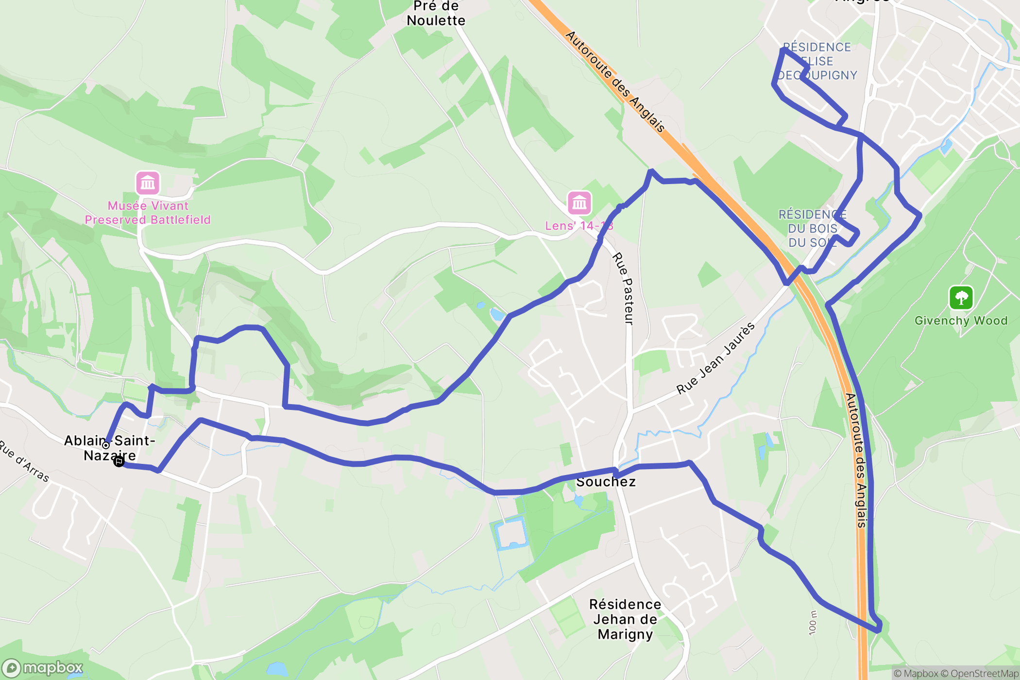 Ablain-Saint-Nazaire : carte du parcours de randonnée - France