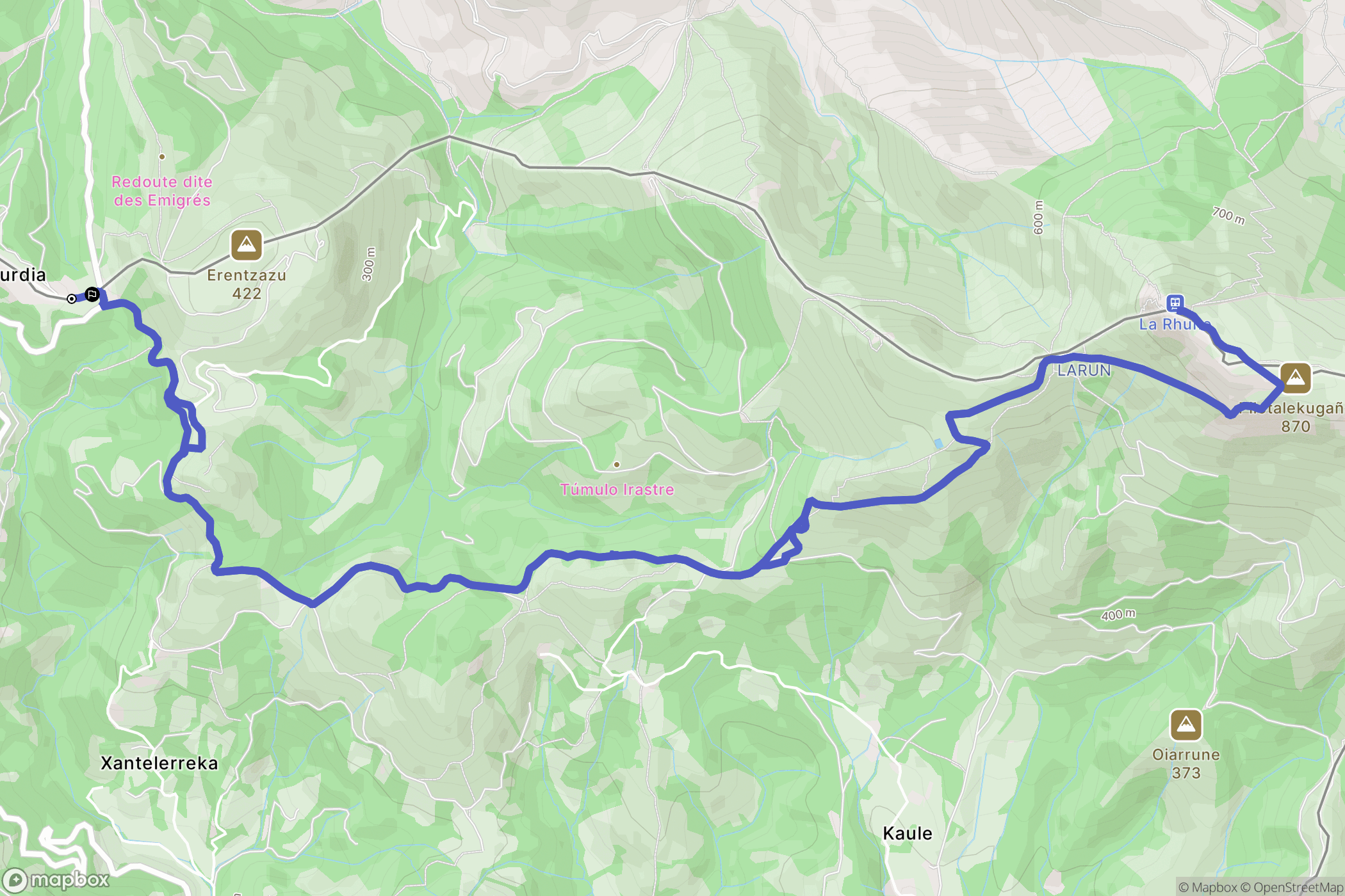 Bera : carte du parcours de randonnée - Spain