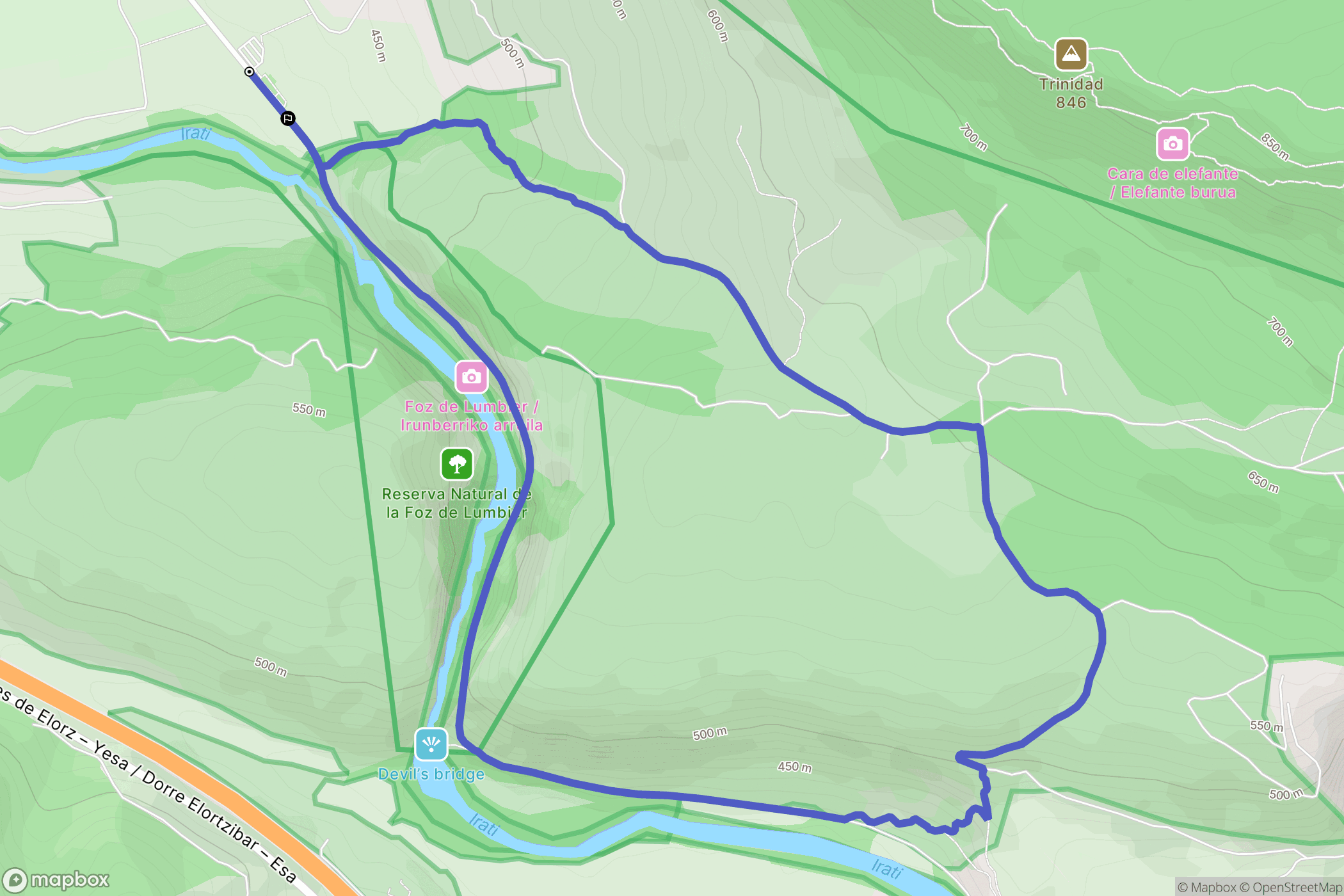 Lumbier : carte du parcours de randonnée - Spain