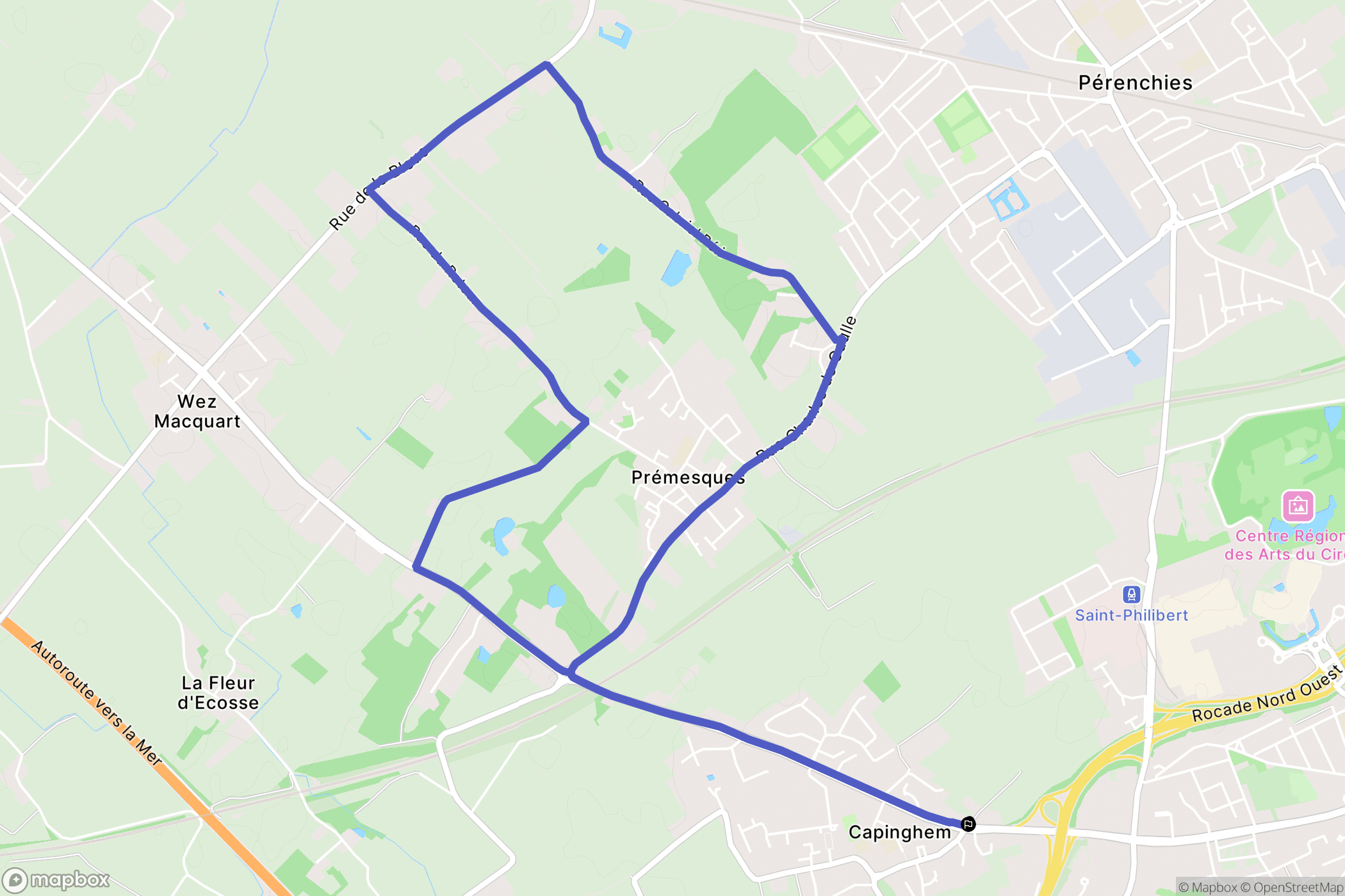 Capinghem : carte du parcours de randonnée - France