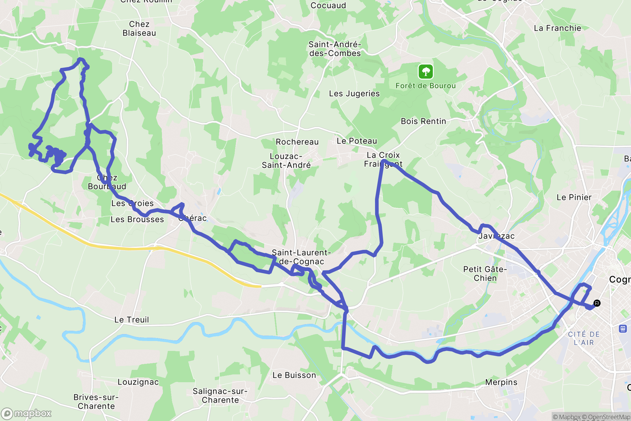 Cognac : carte du parcours de randonnée - France