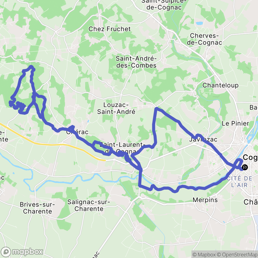Cognac : carte du parcours de randonnée - France