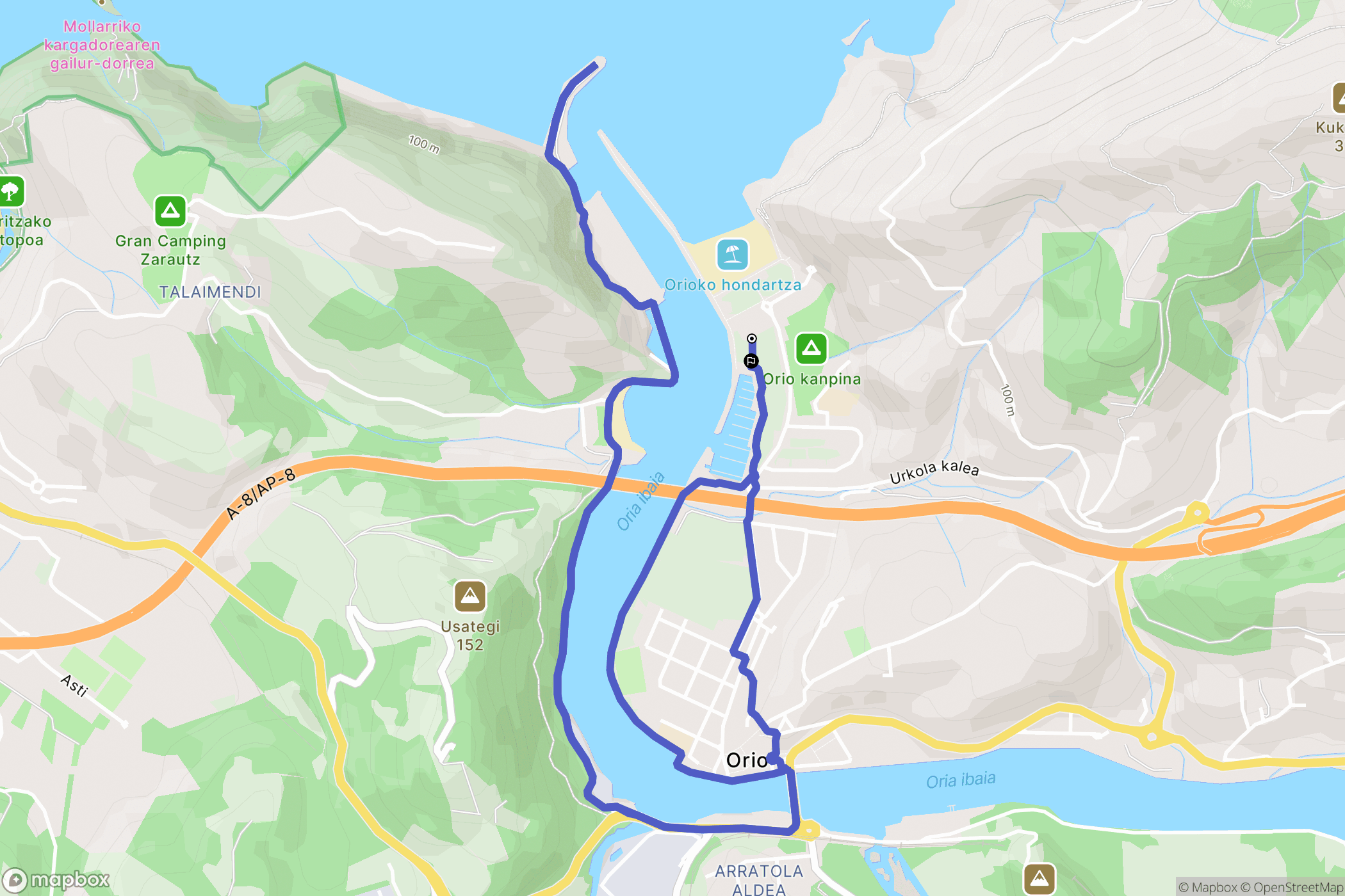 Orio : carte du parcours de randonnée - Spain