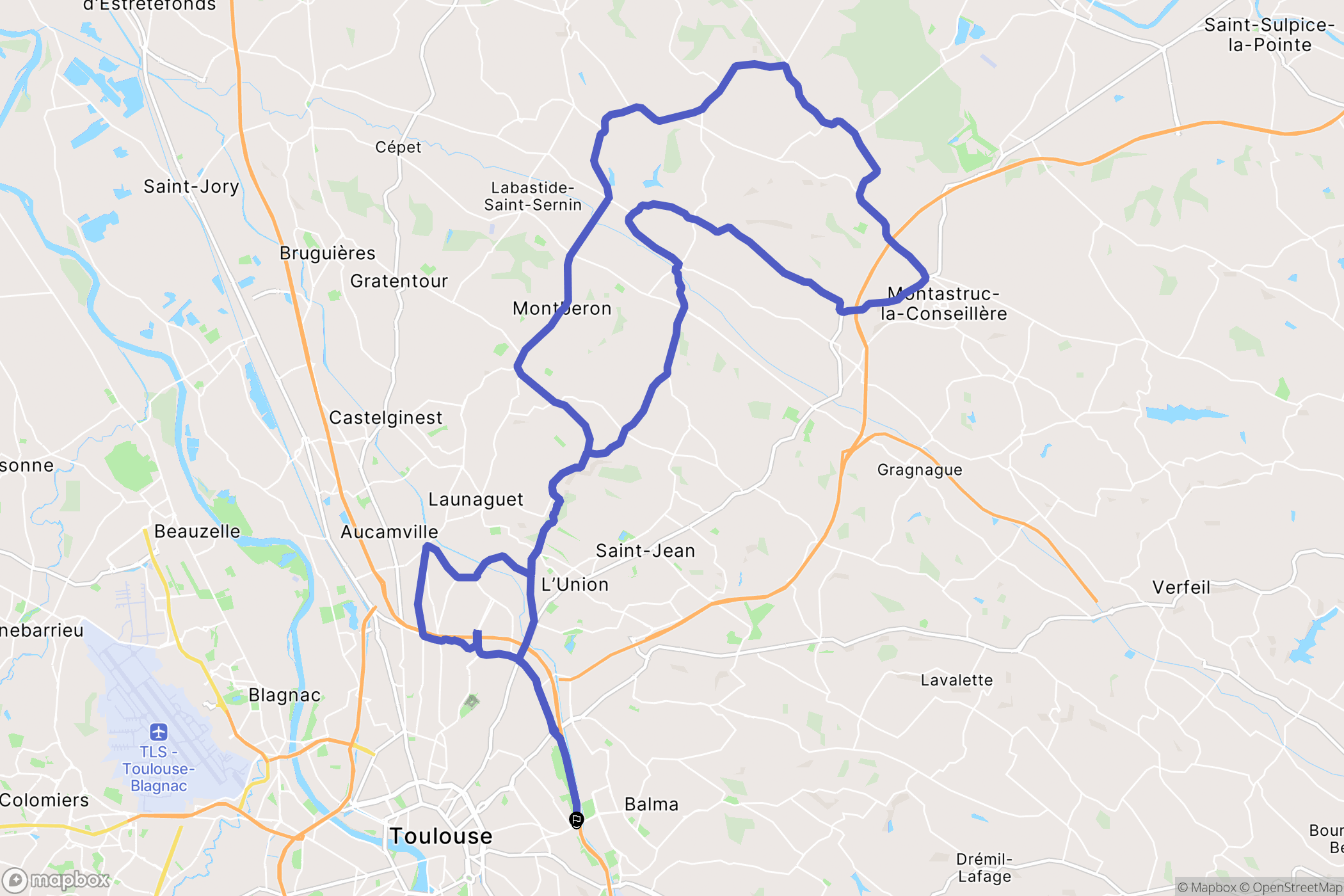 Toulouse : carte du parcours de randonnée - France