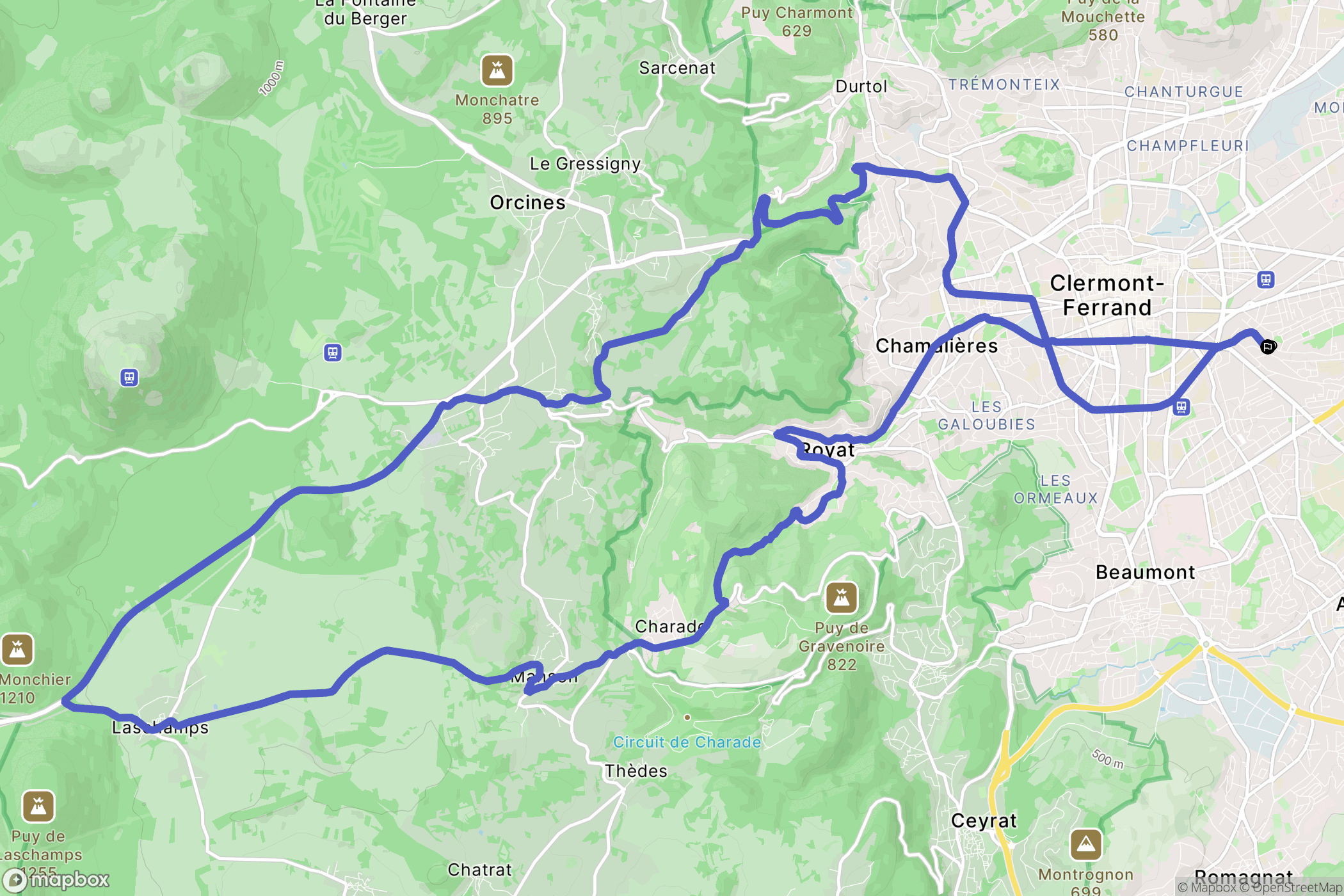 Clermont-Ferrand : carte du parcours de randonnée - France