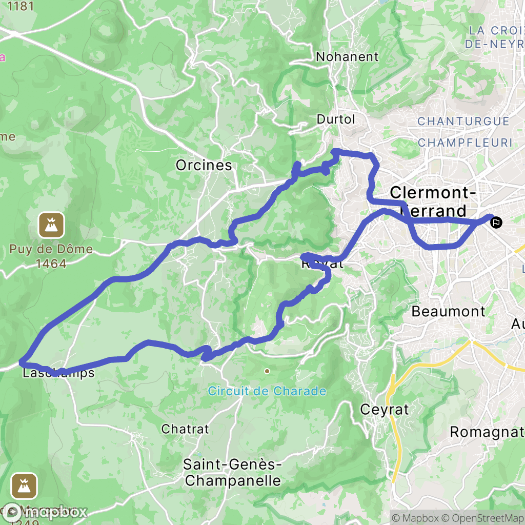 Clermont-Ferrand : carte du parcours de randonnée - France