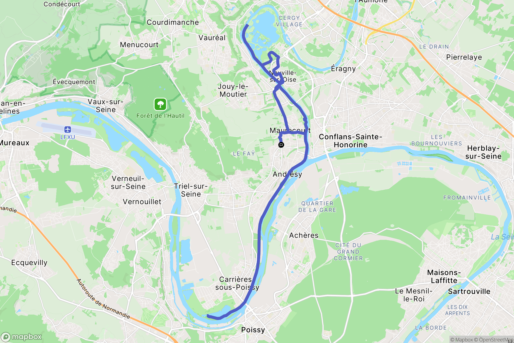 Andrésy : carte du parcours de randonnée - France