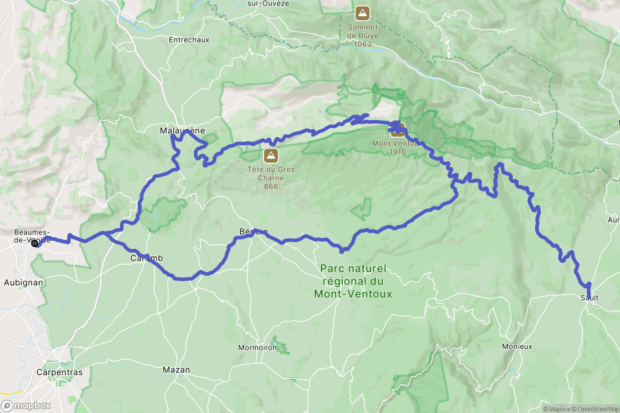 Beaumes-de-Venise : carte du parcours de randonnée - France
