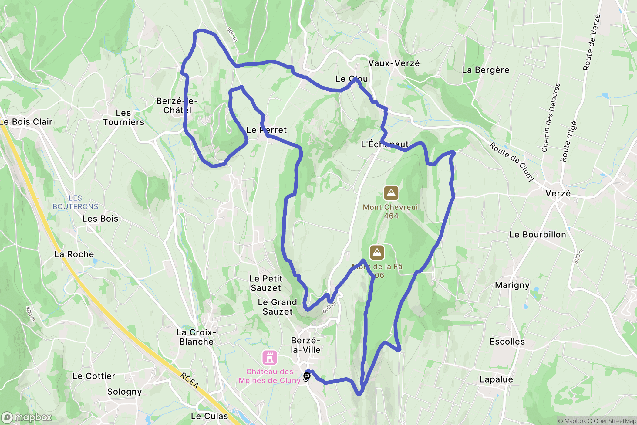Berzé-la-Ville : carte du parcours de randonnée - France