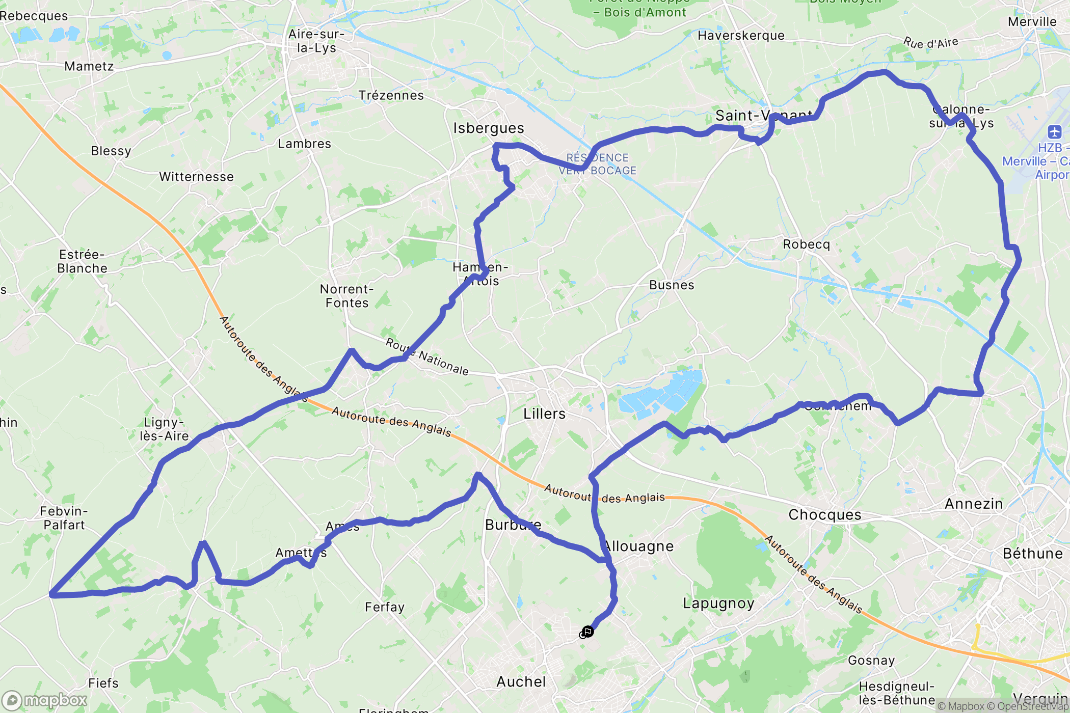 Lozinghem : carte du parcours de randonnée - France