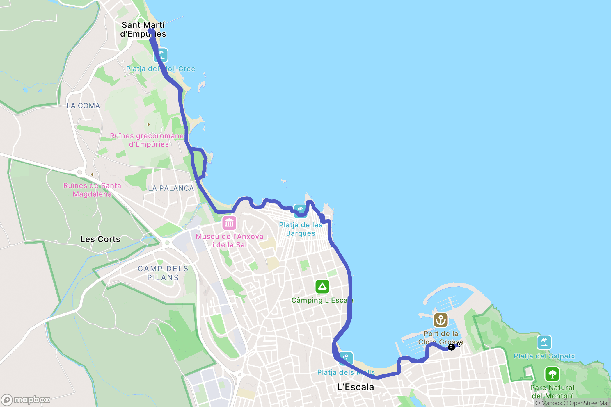 L'Escala : carte du parcours de randonnée - Spain