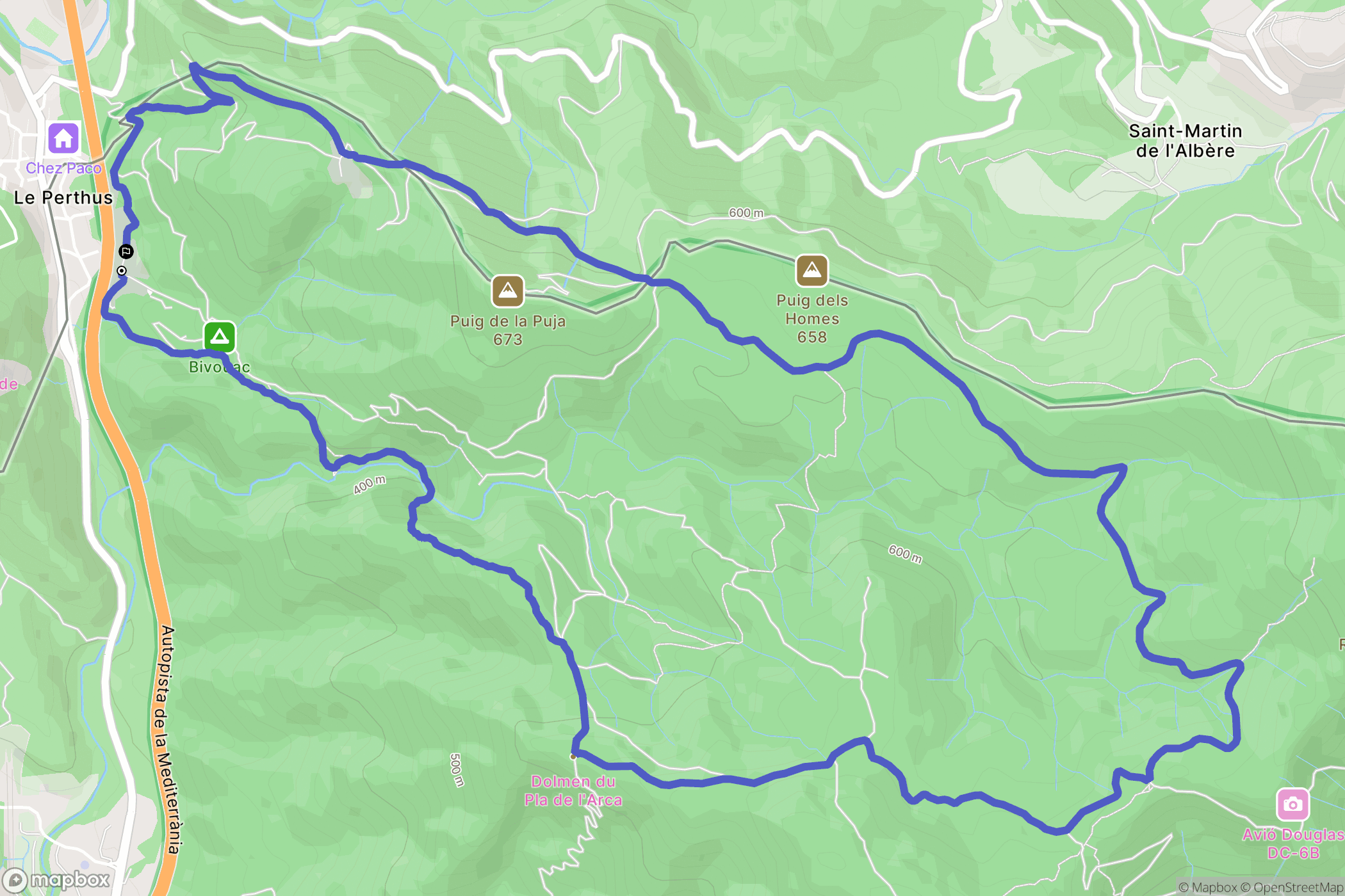 Le Perthus : carte du parcours de randonnée - Spain