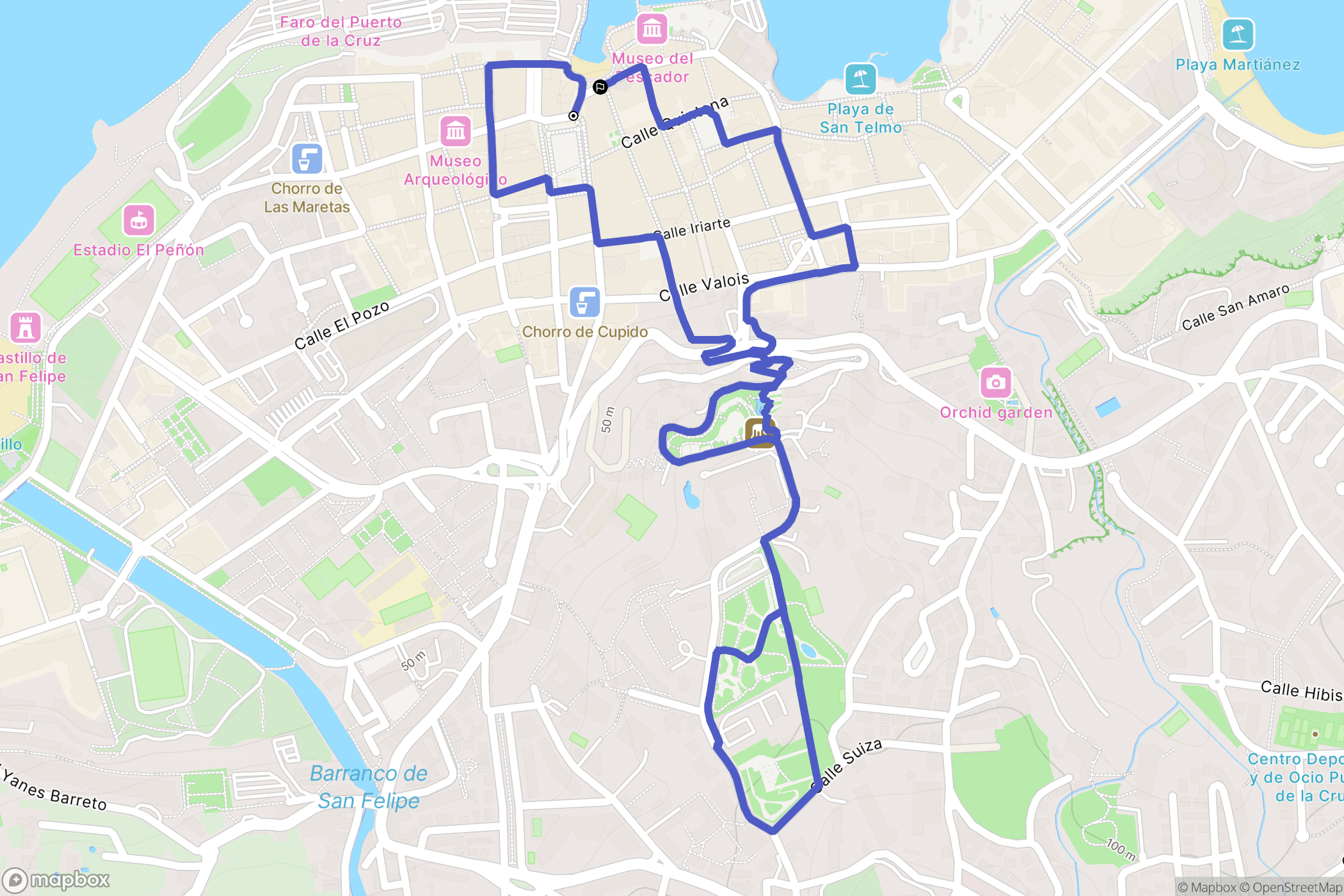 Puerto de la Cruz : carte du parcours de randonnée - Spain