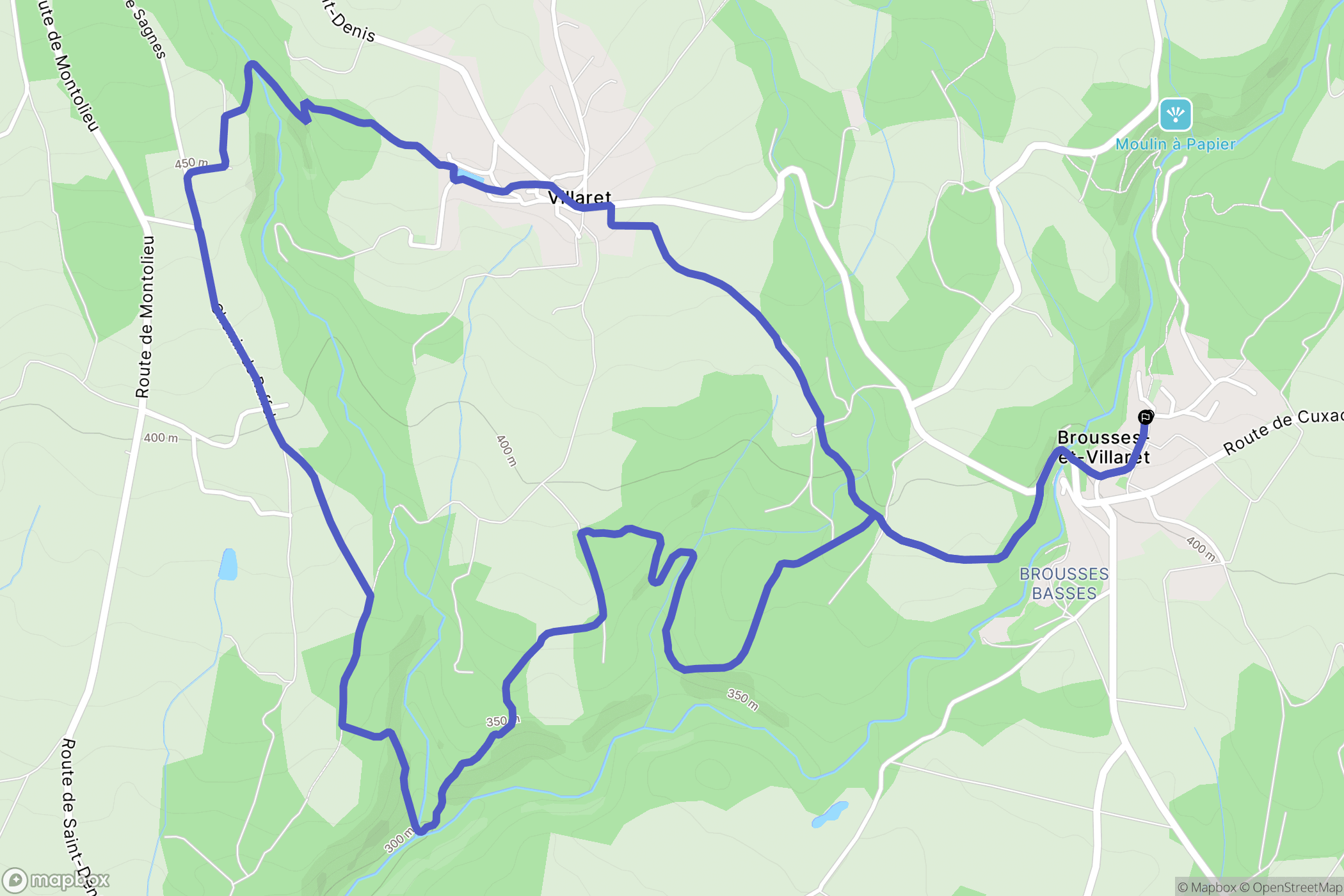 Brousses-et-Villaret : carte du parcours de randonnée - France
