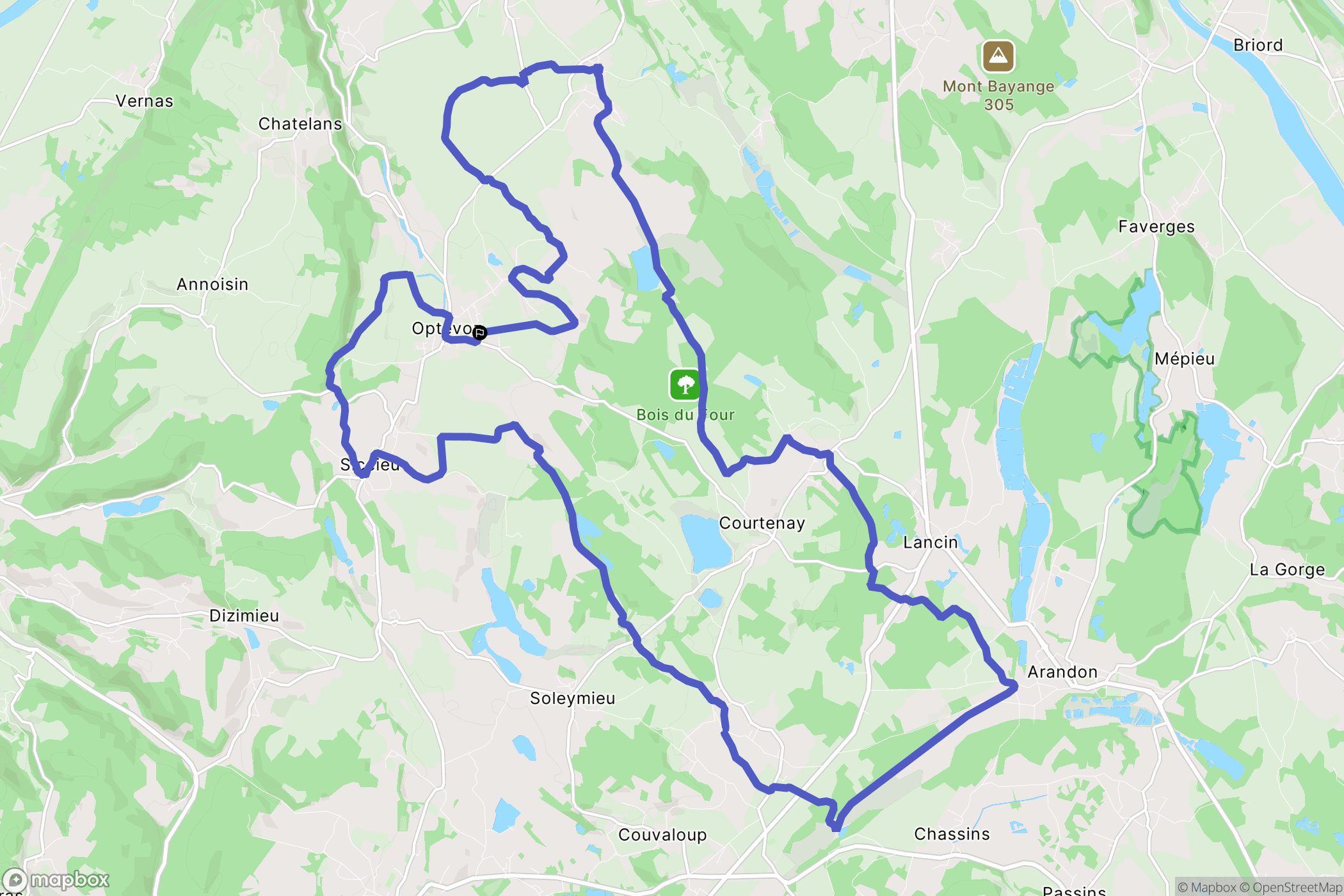 Optevoz : carte du parcours de randonnée - France