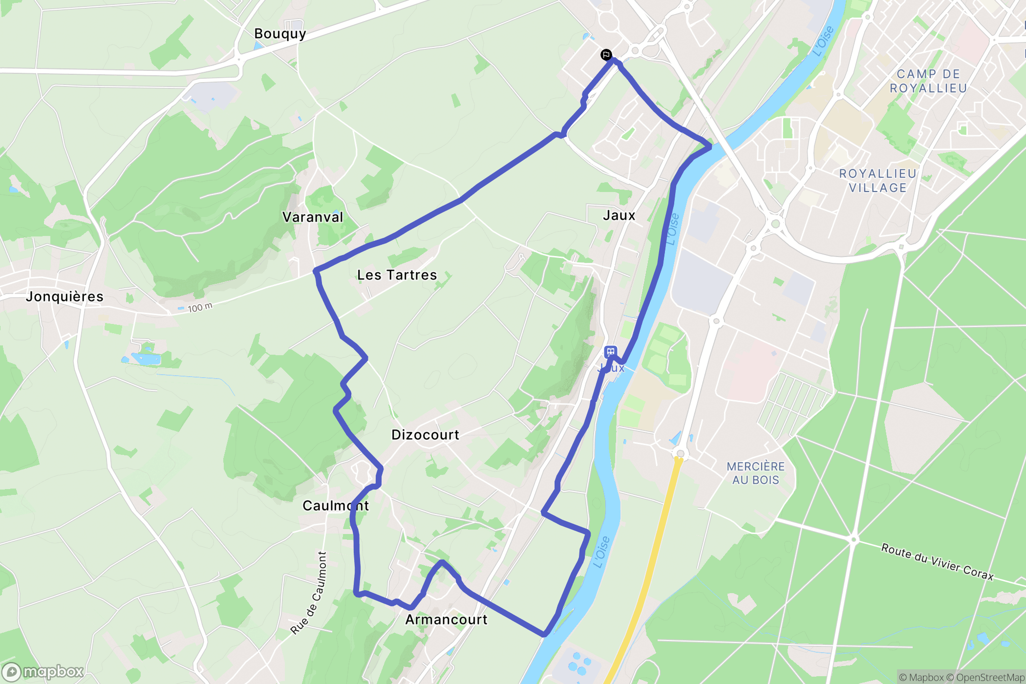 Jaux : carte du parcours de randonnée - France