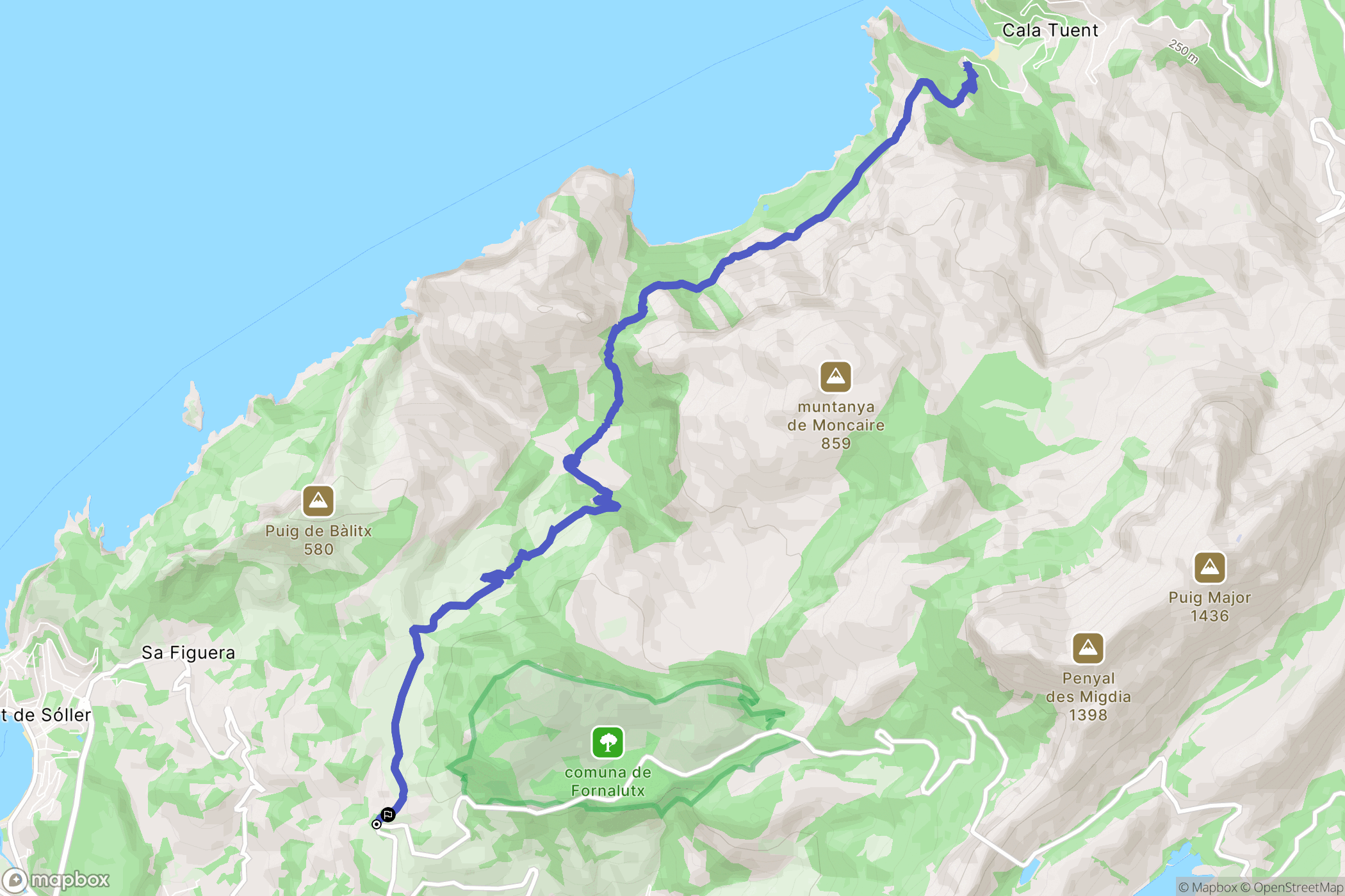 Fornalutx : carte du parcours de randonnée - Spain