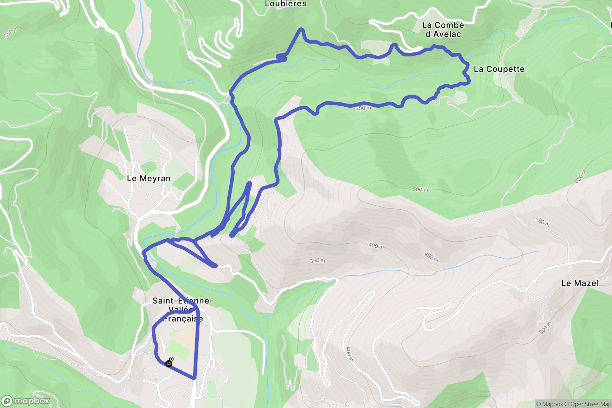 Saint-Étienne-Vallée-Française : carte du parcours de randonnée - France