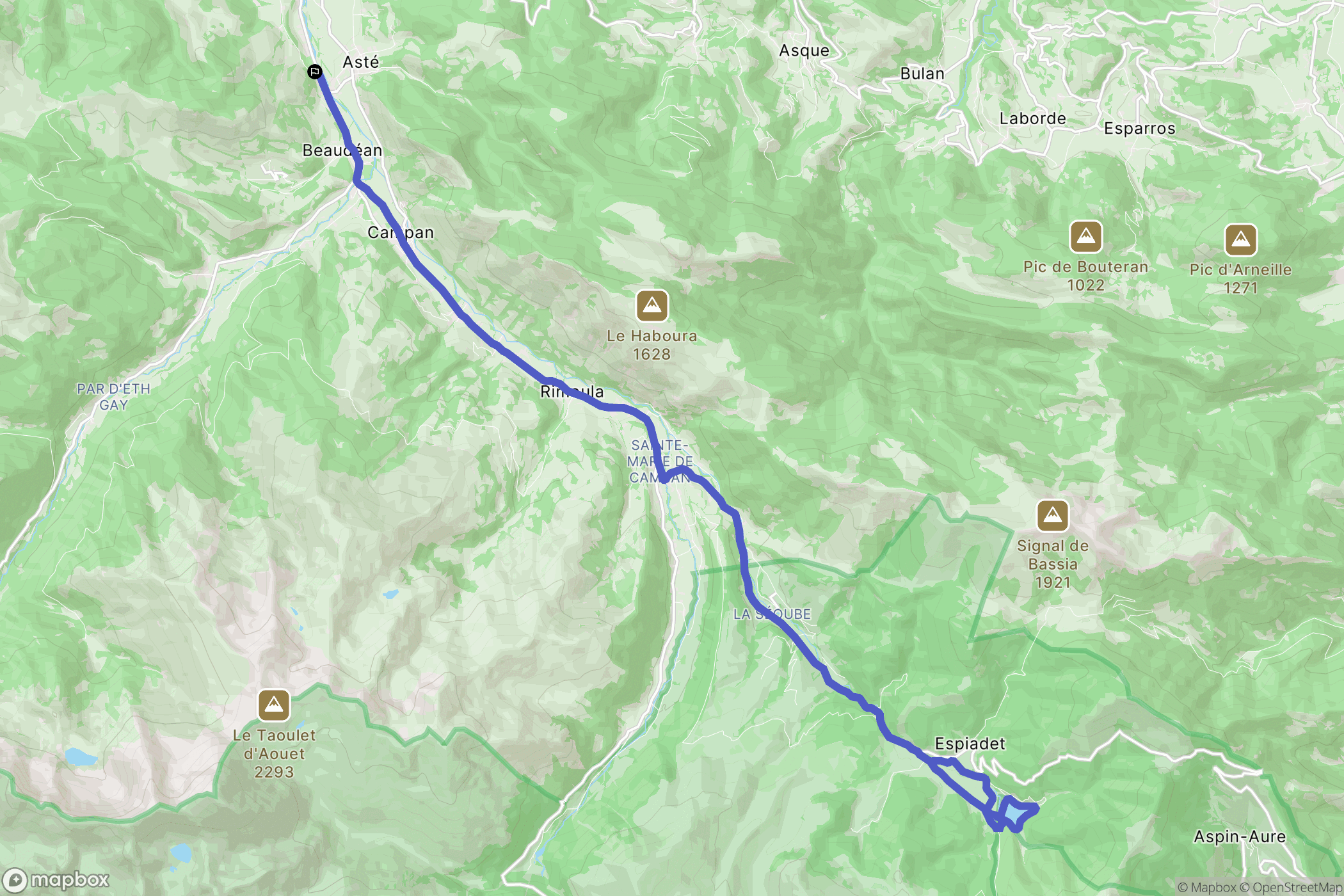 Asté : carte du parcours de randonnée - France