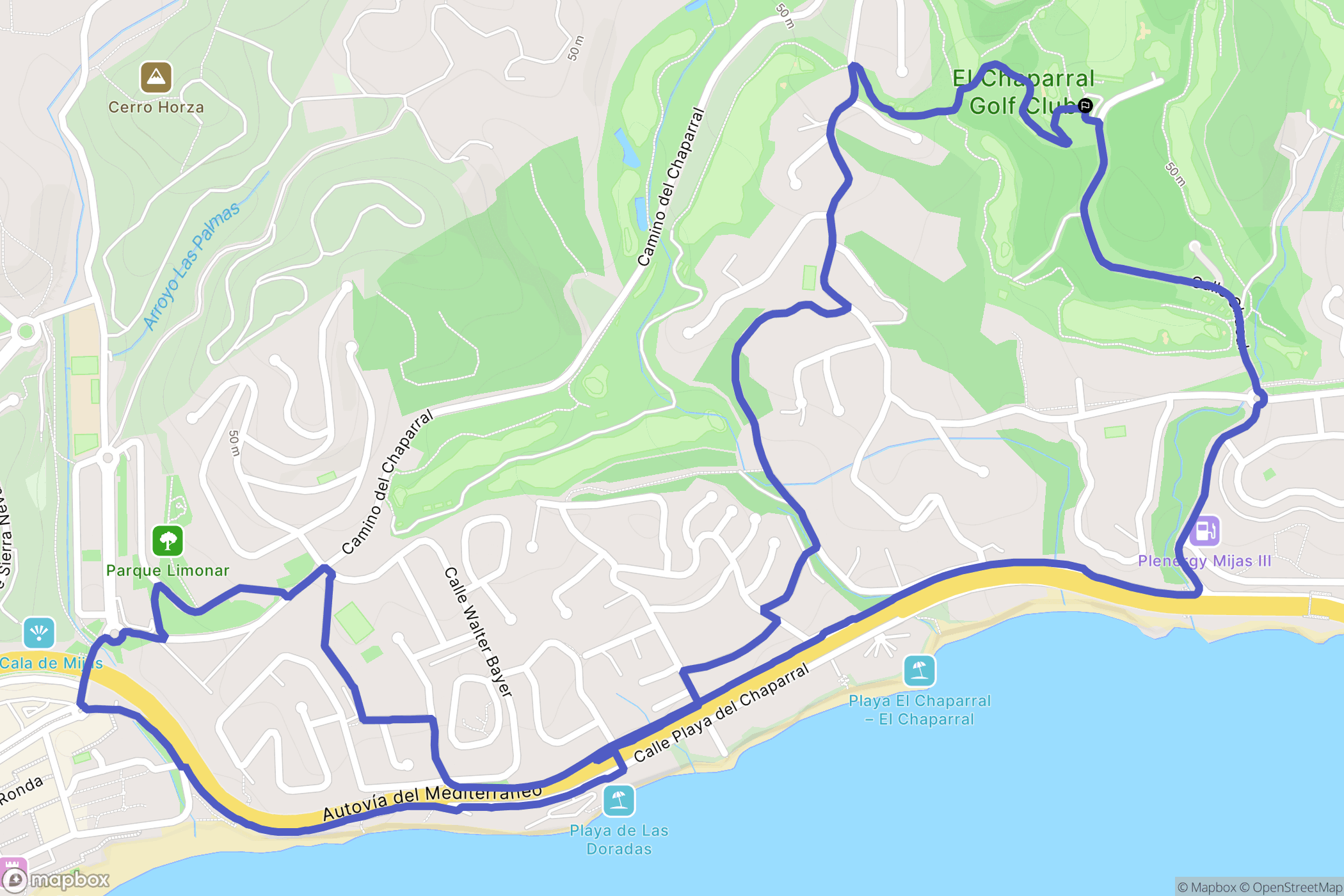 Las Lagunas de Mijas : carte du parcours de randonnée - Spain