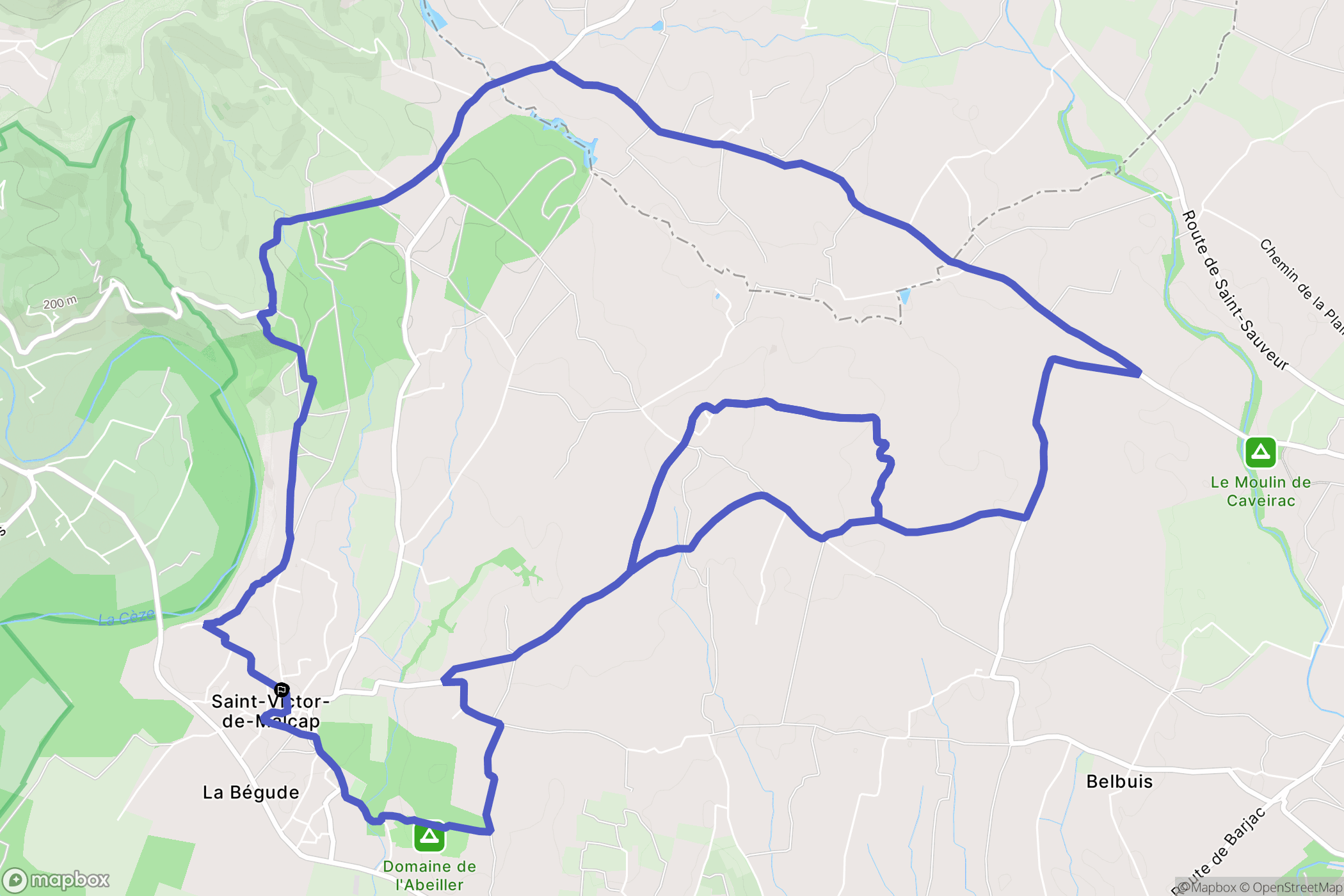 Saint-Victor-de-Malcap : carte du parcours de randonnée - France