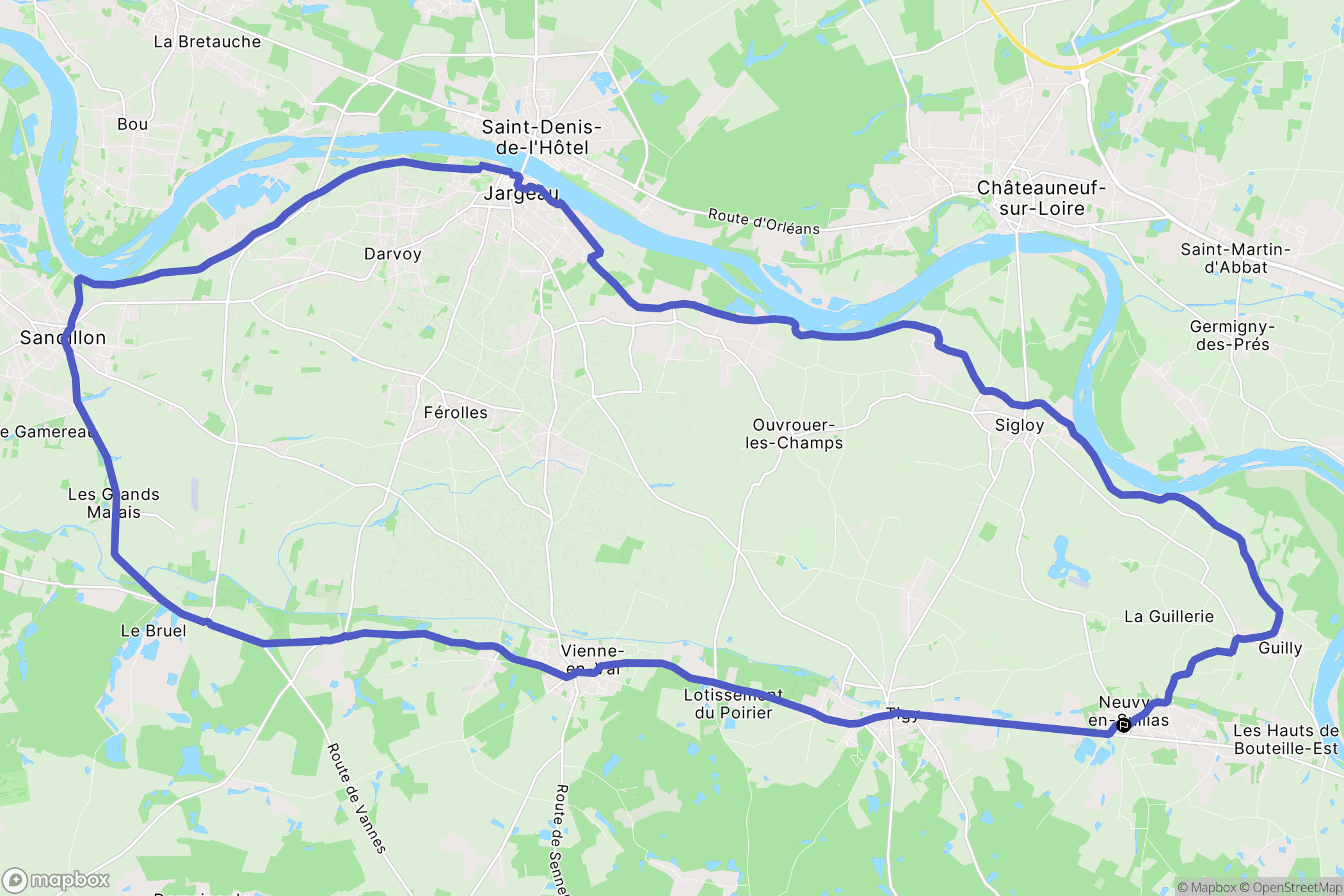 Neuvy-en-Sullias : carte du parcours de randonnée - France