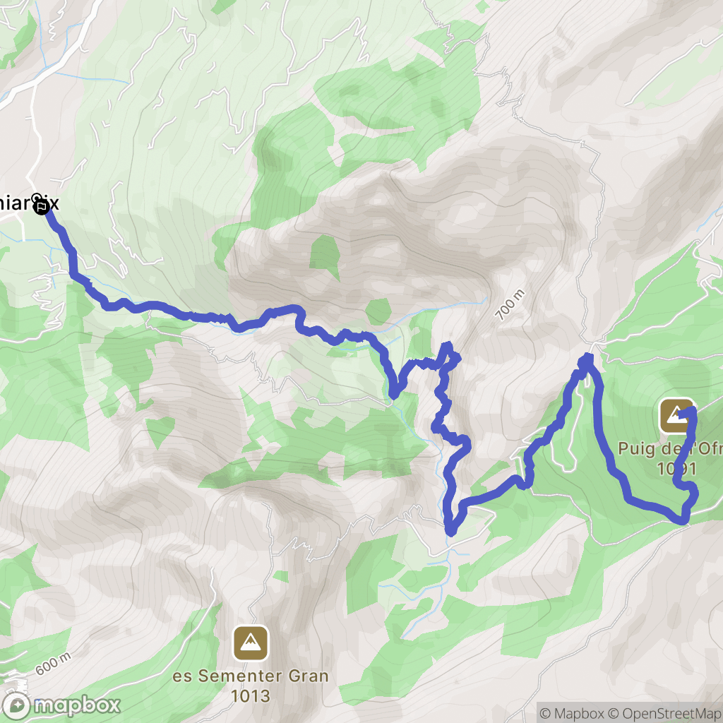 Biniaraix : carte du parcours de randonnée - Spain