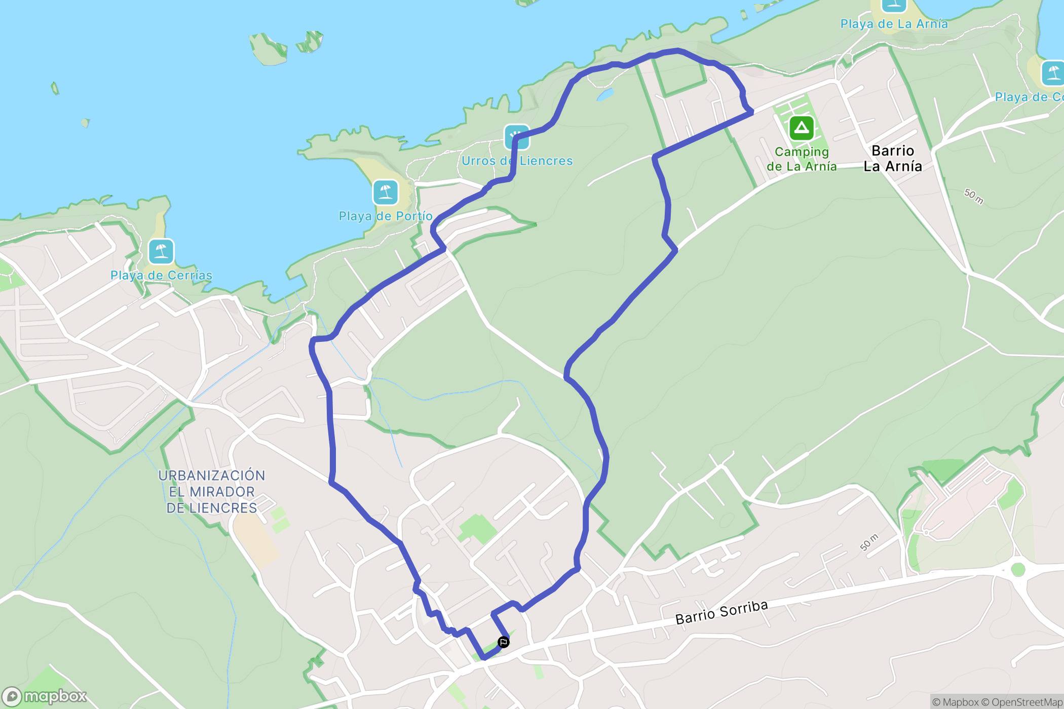 Liencres : carte du parcours de randonnée - Spain