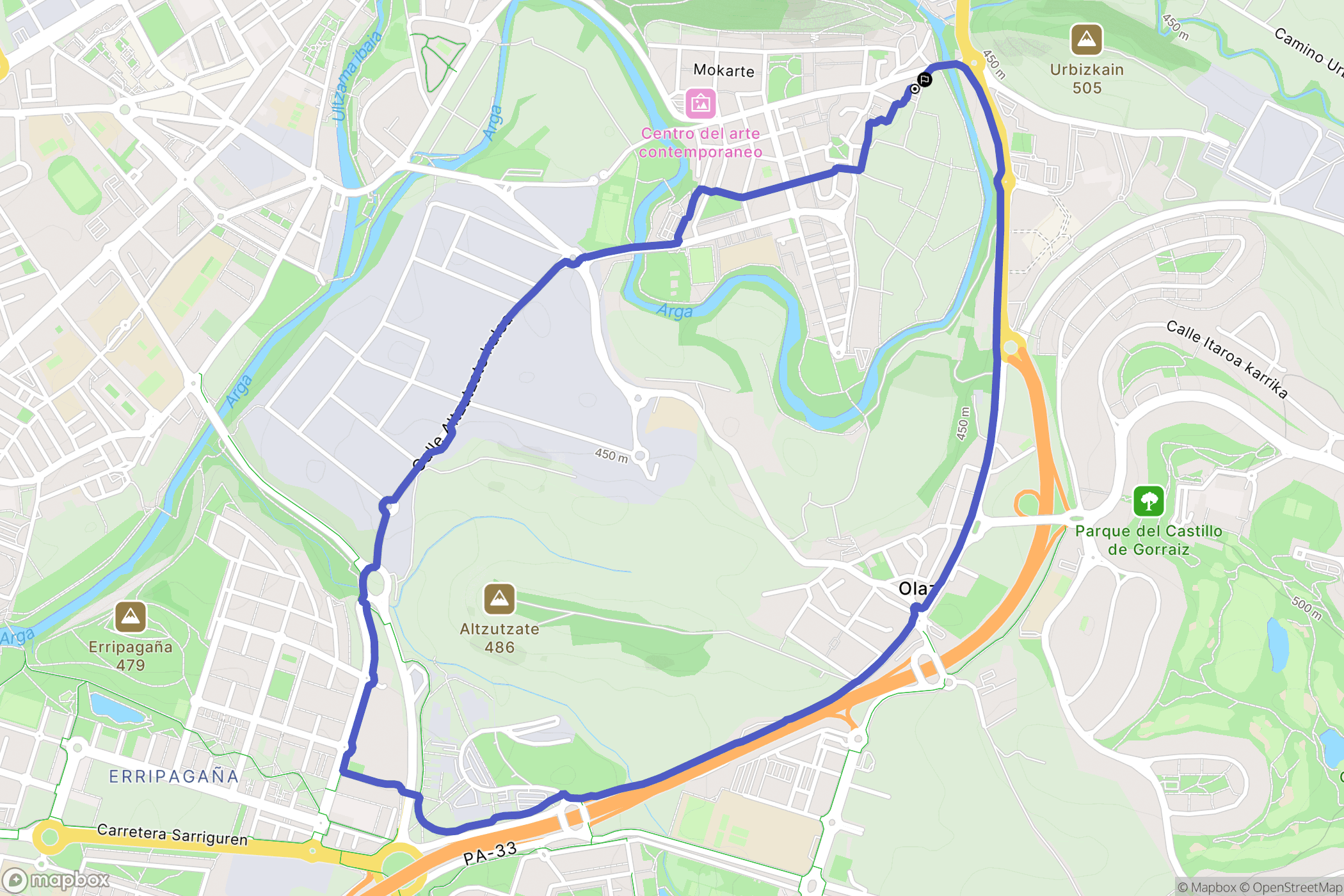 Huarte : carte du parcours de randonnée - Spain