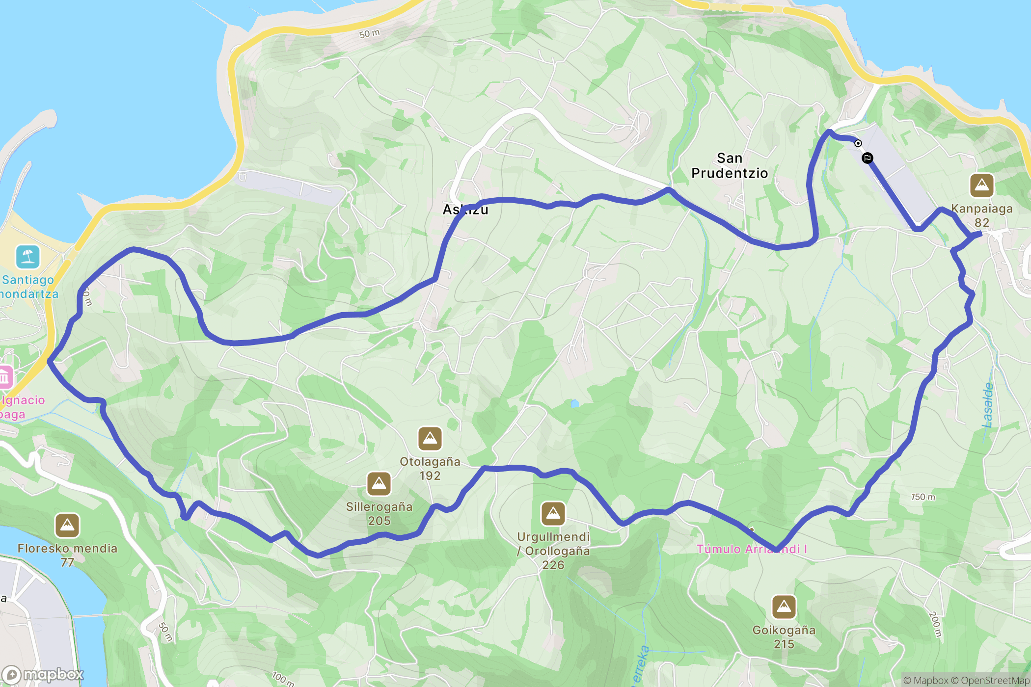 Getaria : carte du parcours de randonnée - Spain