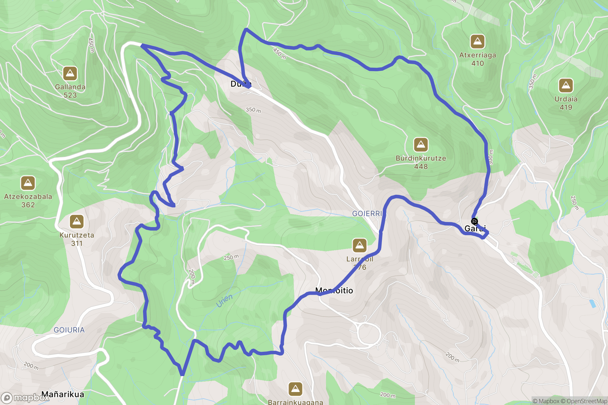 Garai : carte du parcours de randonnée - Spain