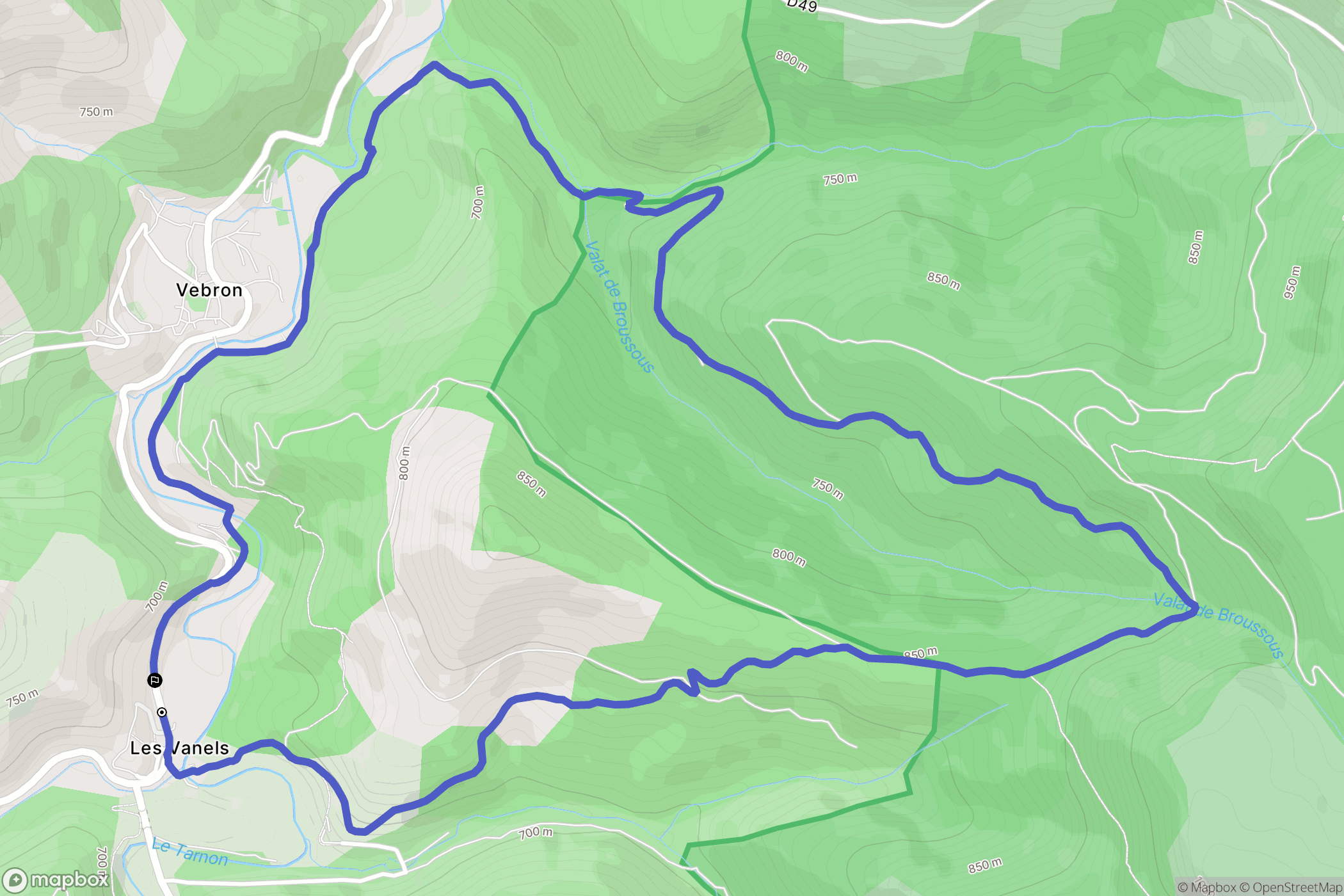 Vebron : carte du parcours de randonnée - France