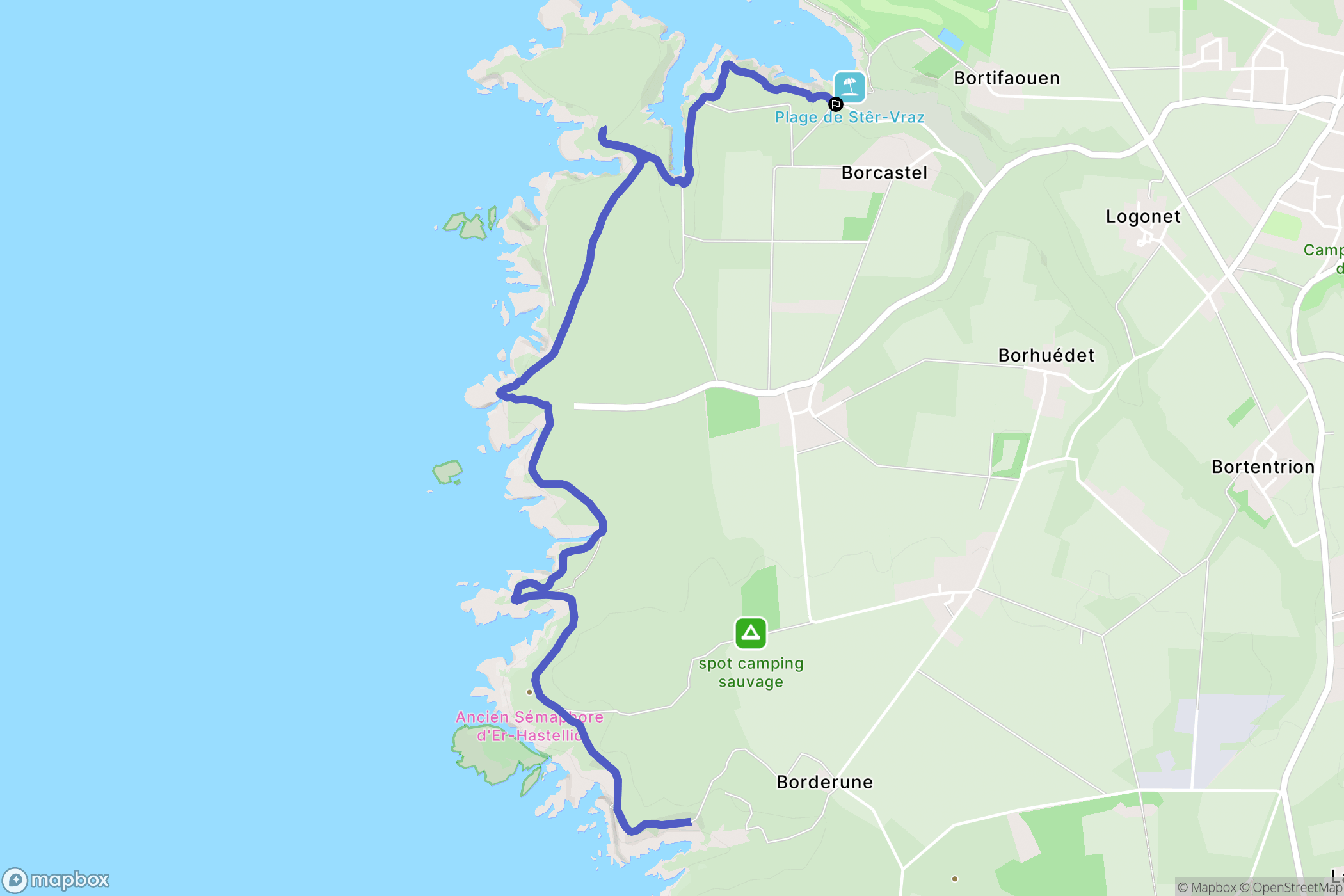 Sauzon : carte du parcours de randonnée - France