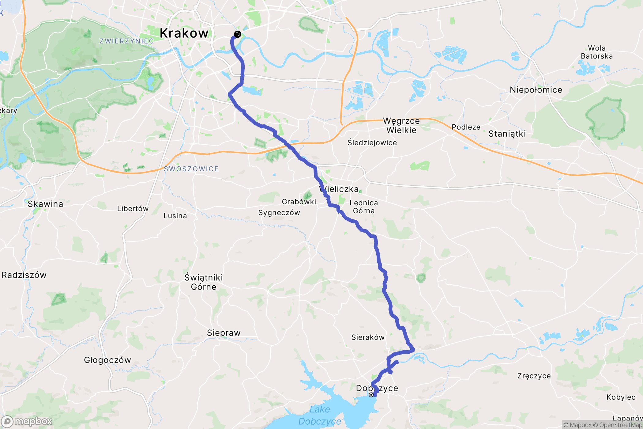 Dobczyce: mapa trasy - Poland