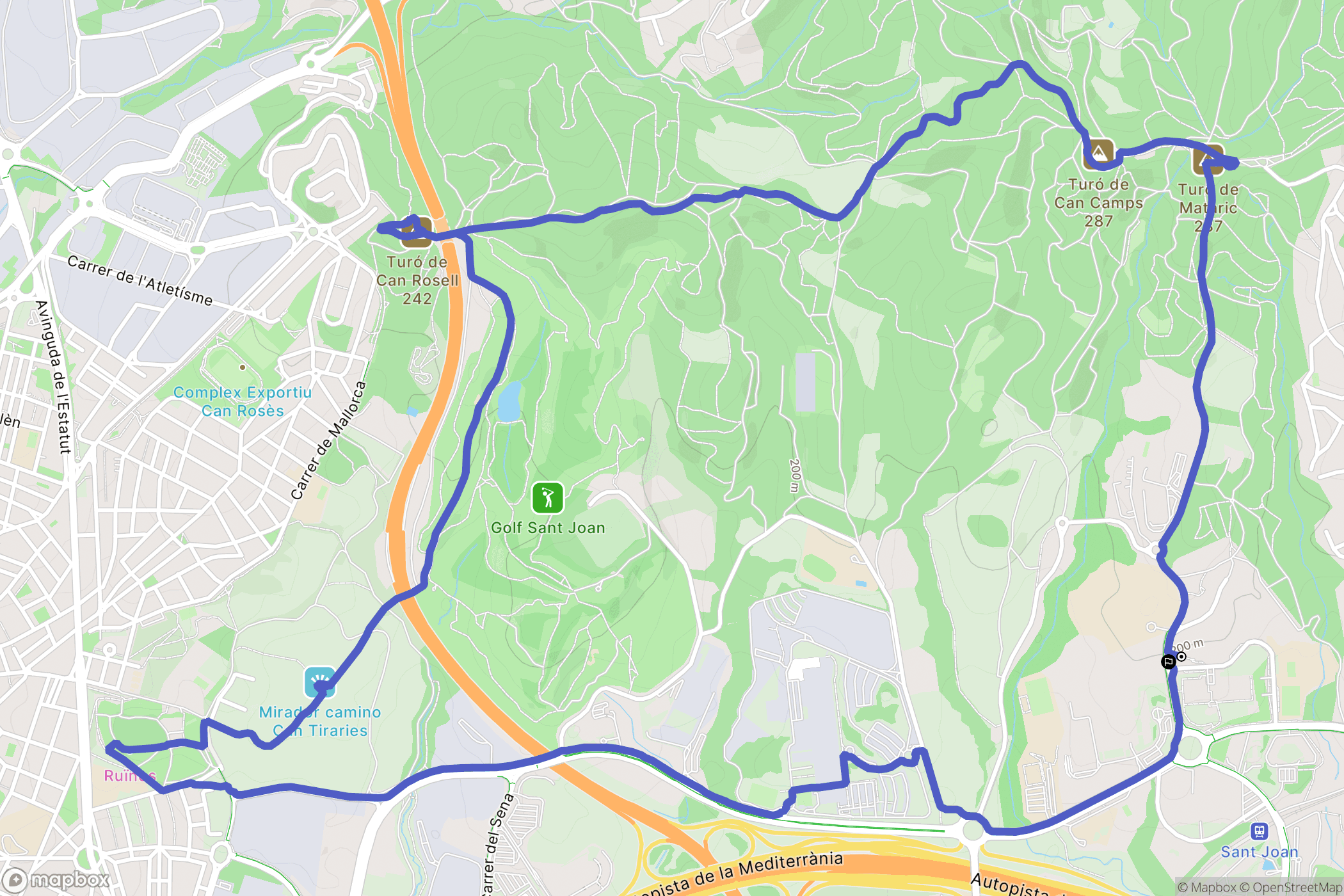 Sant Cugat del Vallès : carte du parcours de randonnée - Spain