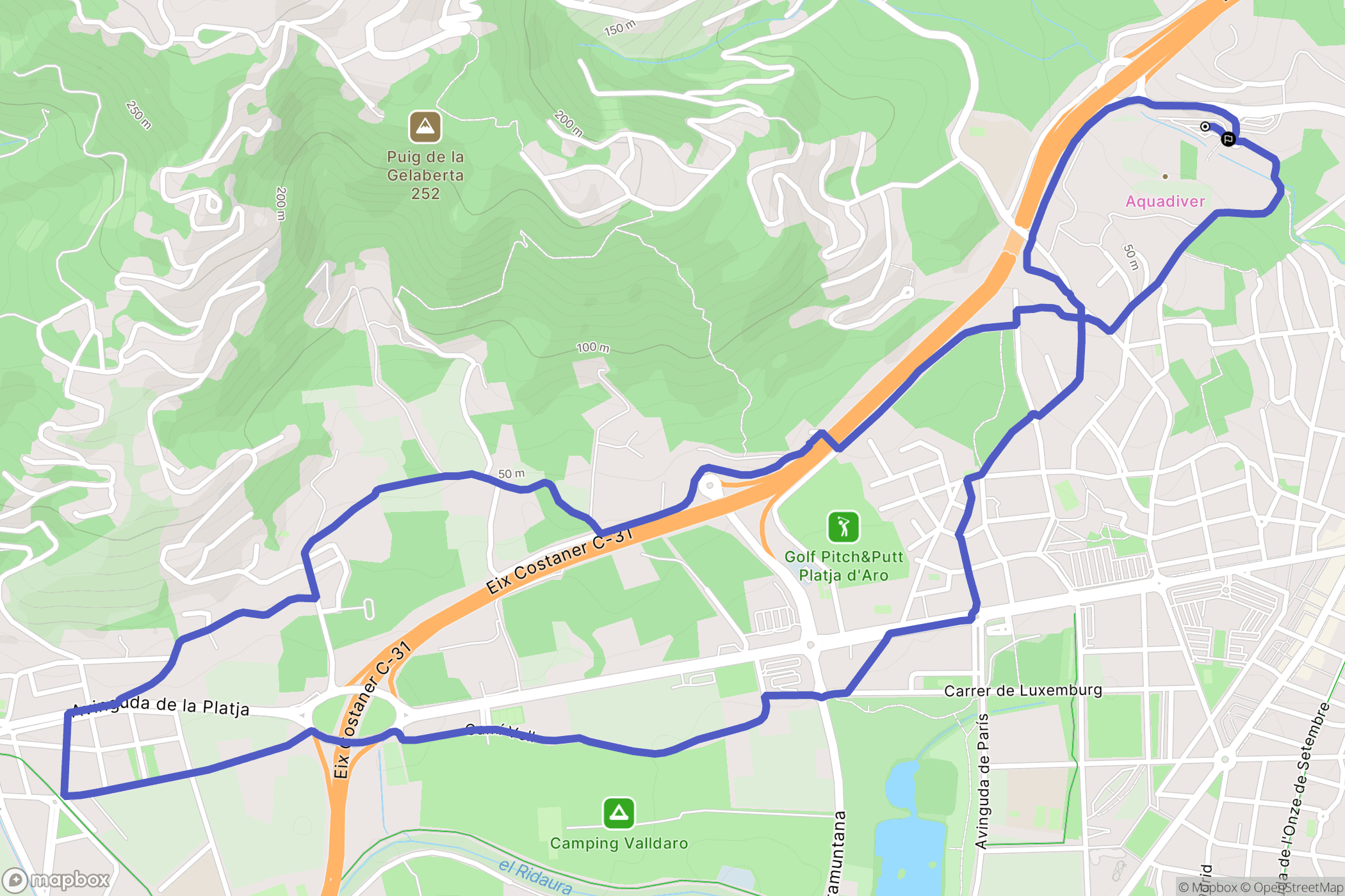 Platja d'Aro : carte du parcours de randonnée - Spain