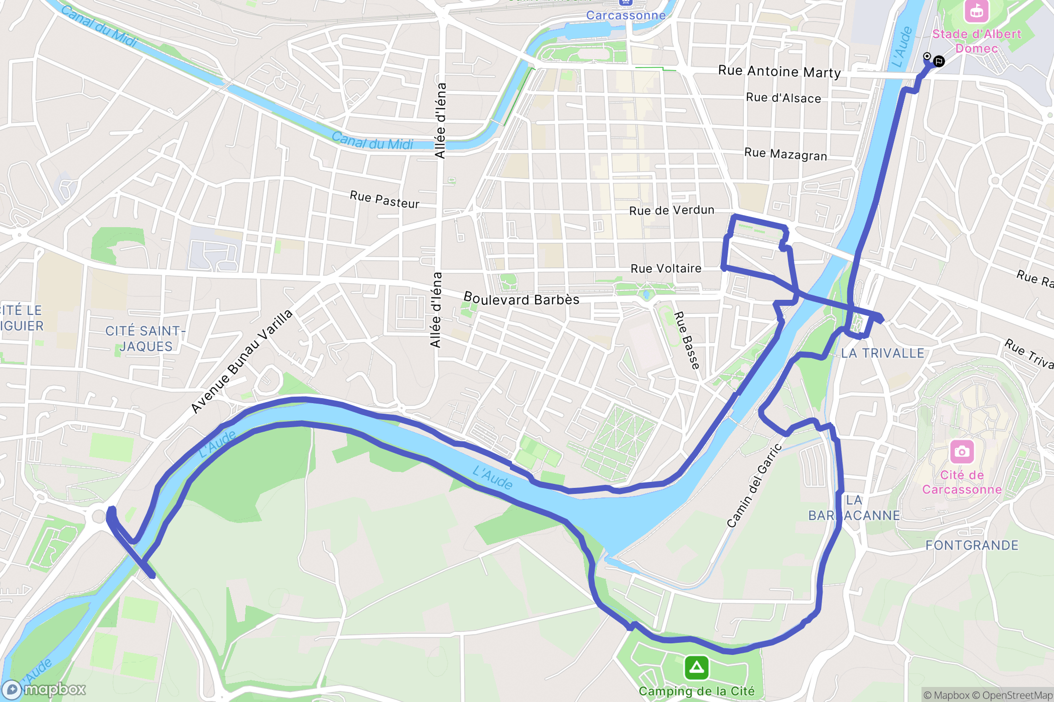 Carcassonne : carte du parcours de randonnée - France