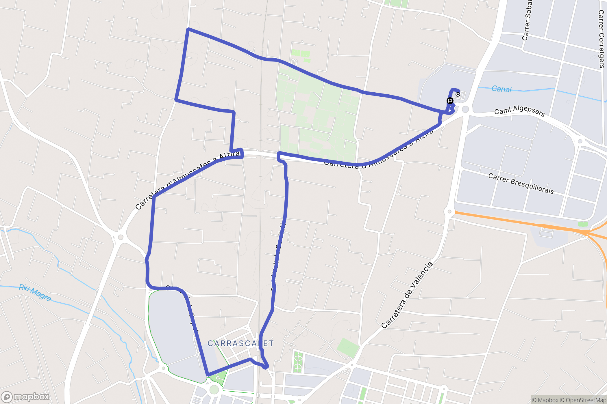 Algemesí : carte du parcours de randonnée - Spain