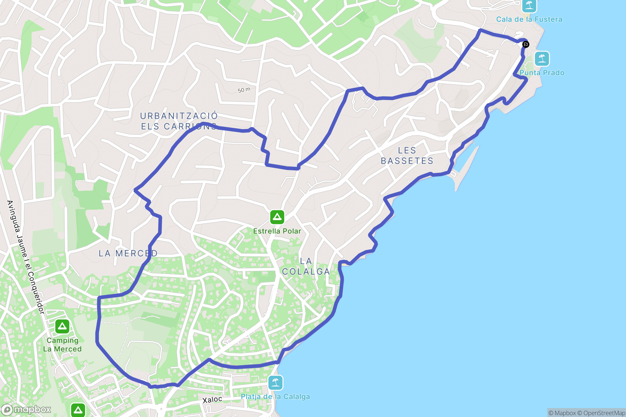 Benisa : carte du parcours de randonnée - Spain