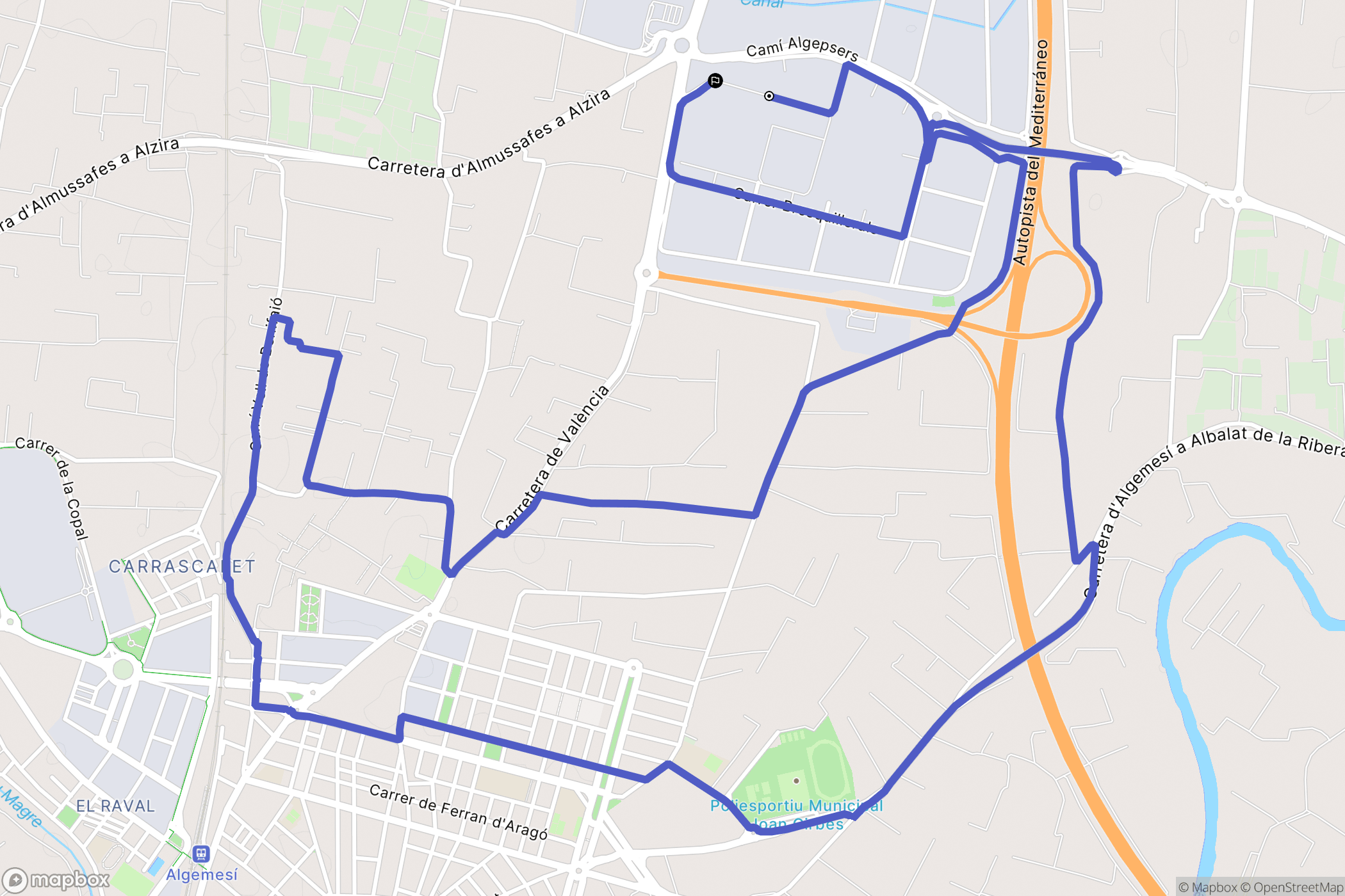 Algemesí : carte du parcours de randonnée - Spain