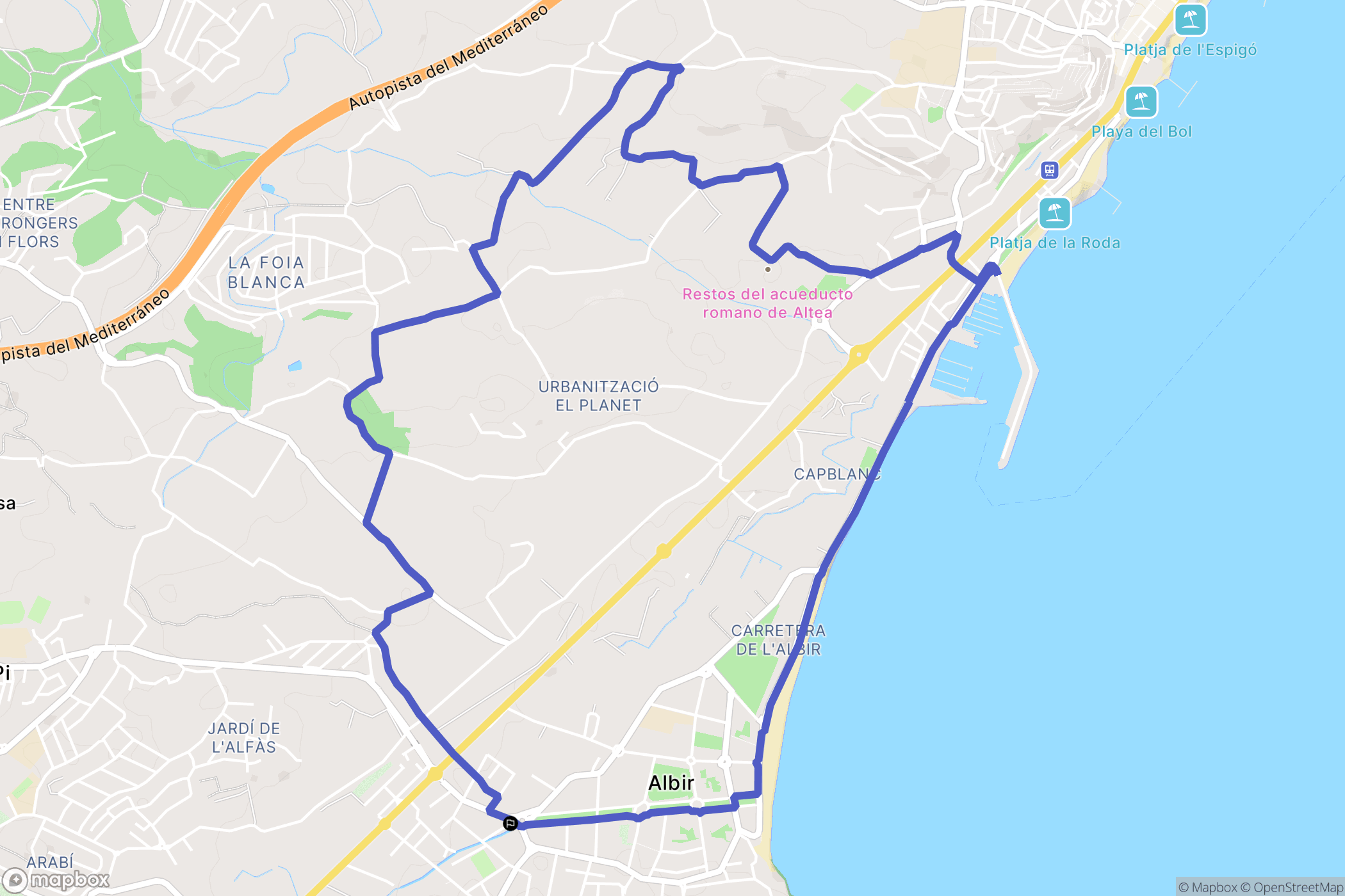 Alfaz del Pi : carte du parcours de randonnée - Spain