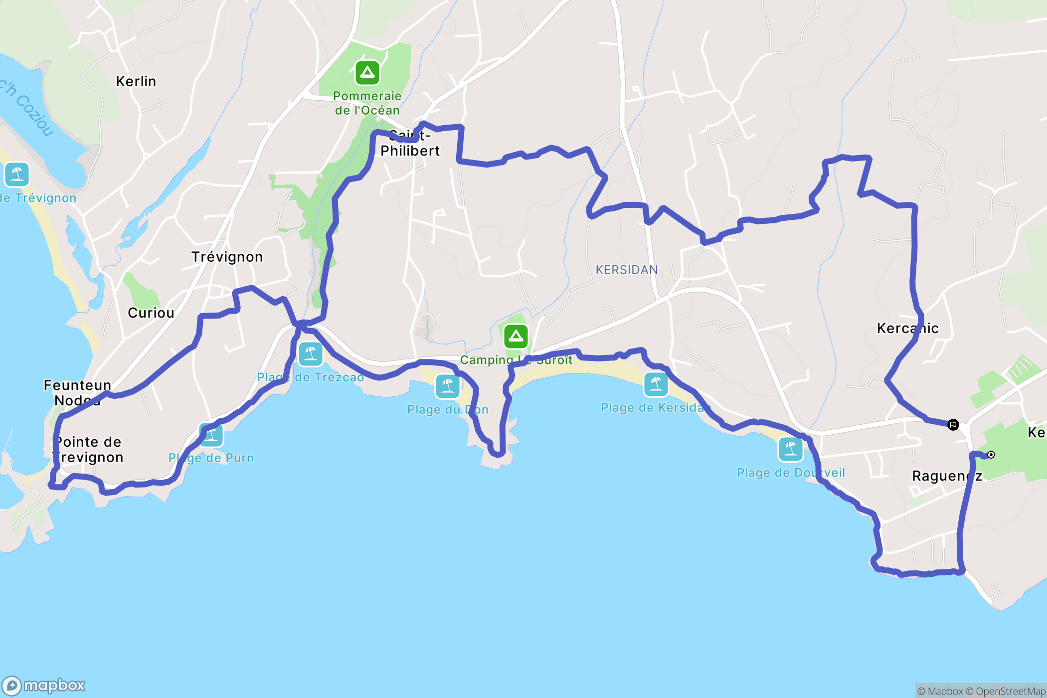 Névez : carte du parcours de randonnée - France