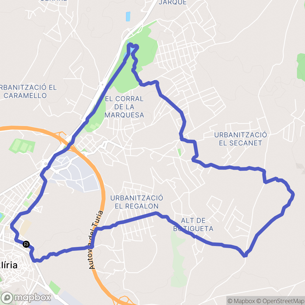 Liria : carte du parcours de randonnée - Spain