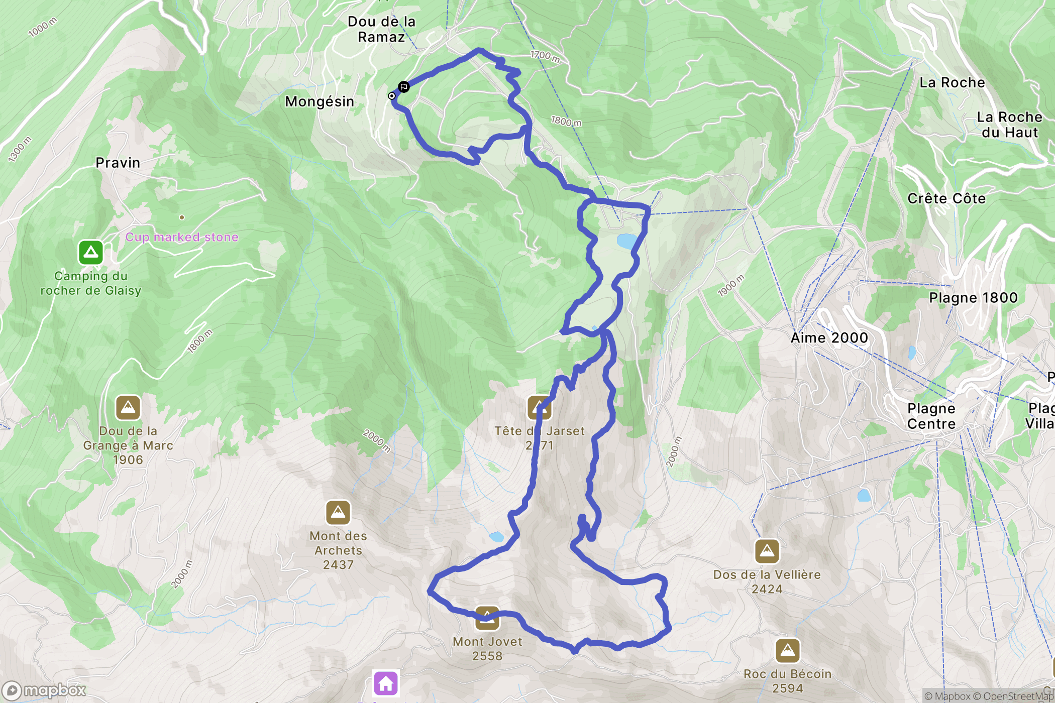 Aime-la-Plagne : carte du parcours de randonnée - France